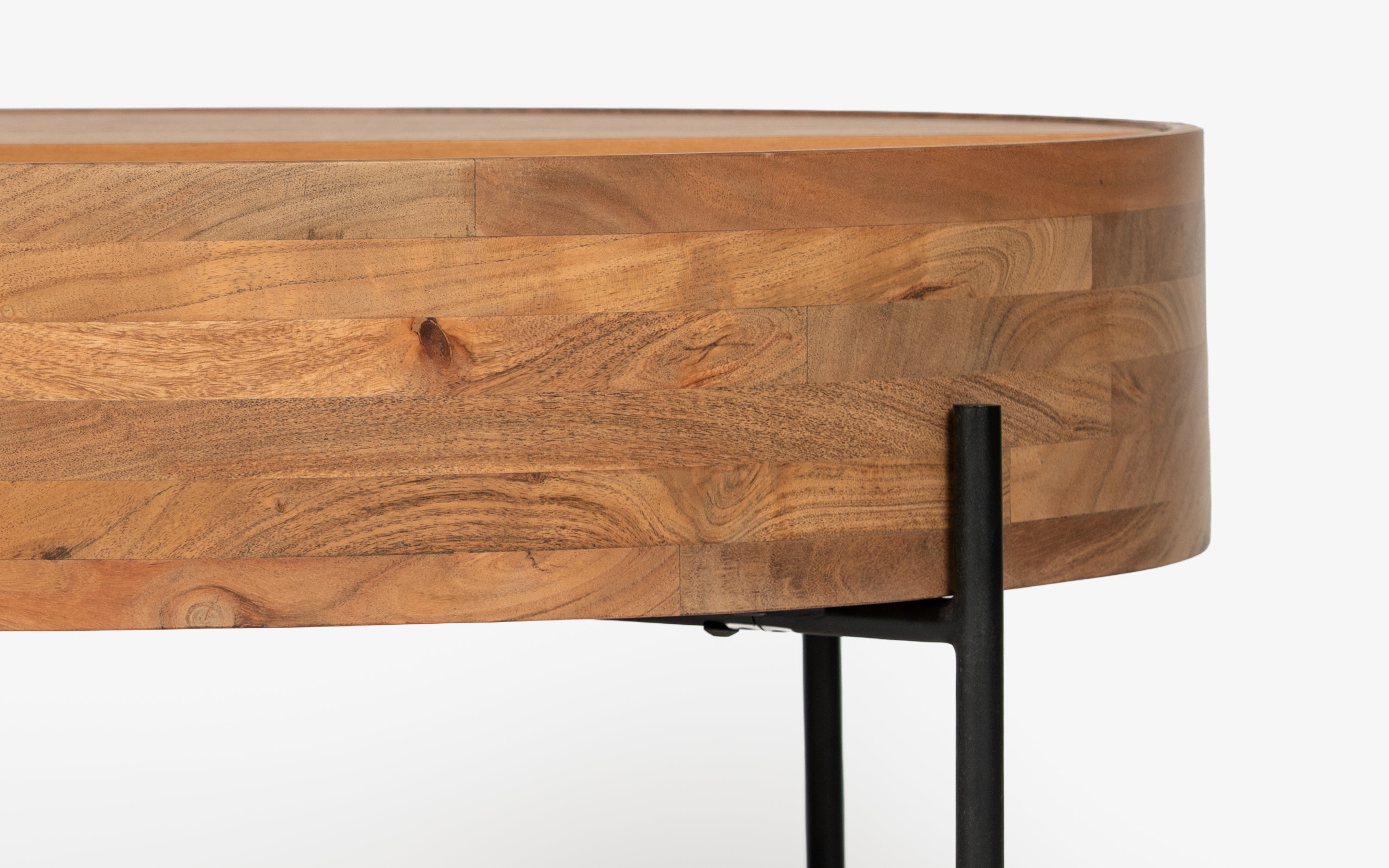 Dali Round Wooden Coffee Table with Metal Legs—Storage Table. - with white background - Orange Tree