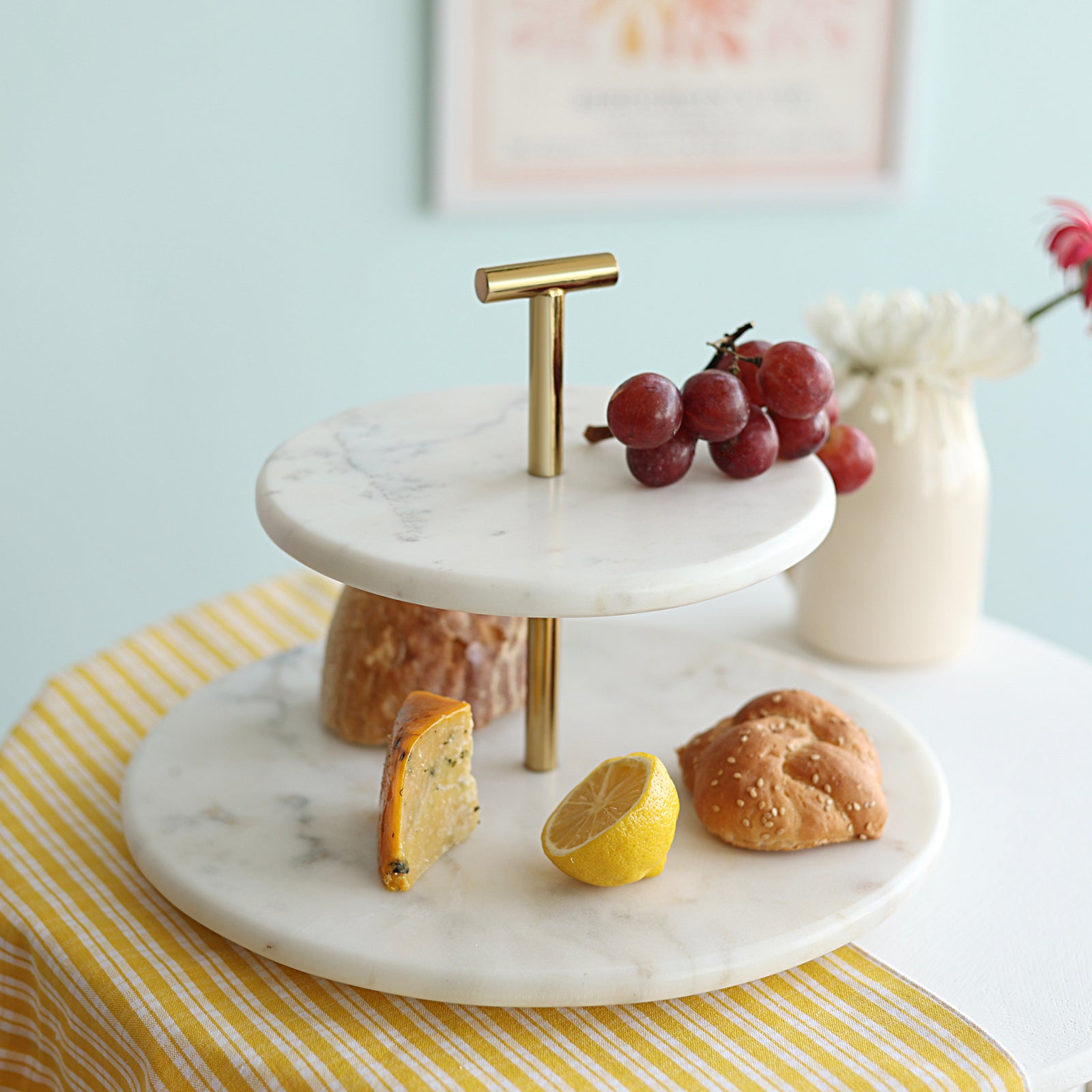 Damas 2 Tier Cake Stand Marble Metal