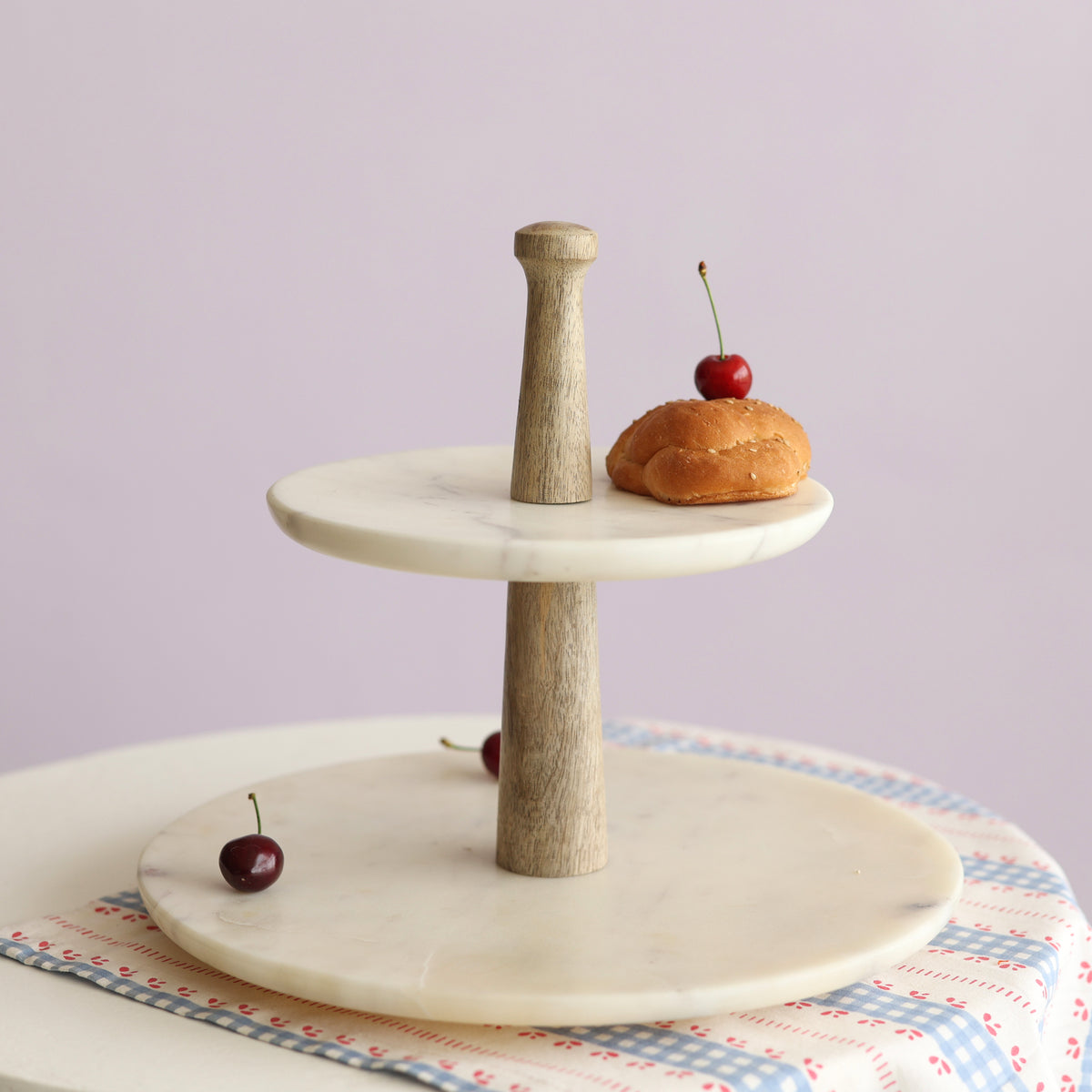 Damas 2-Tier Cake Stand Marble Wood