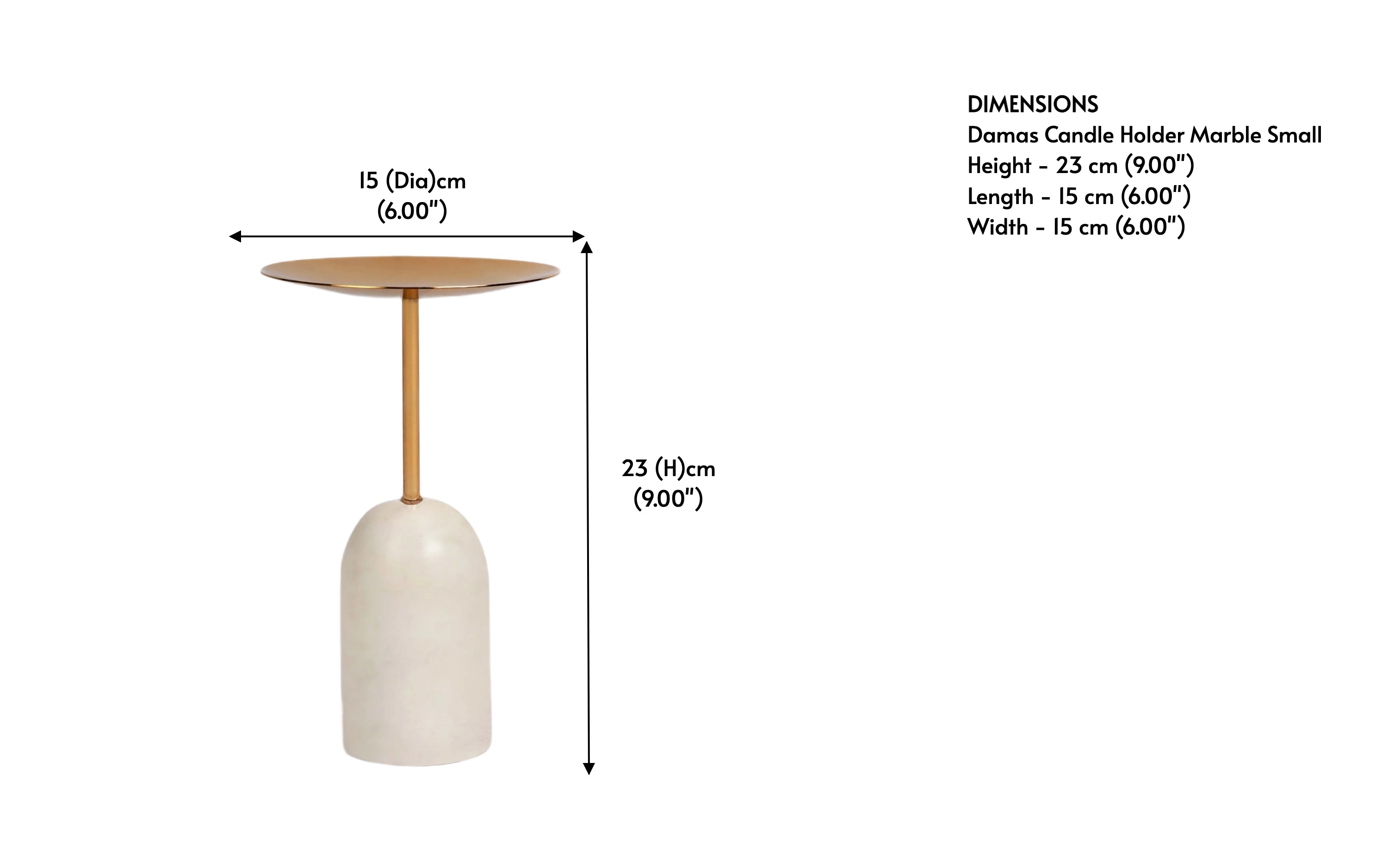 Damas Candle Holder – Small Marble & Gold Metal Stand - Close shot - from right angle - Orange Tree