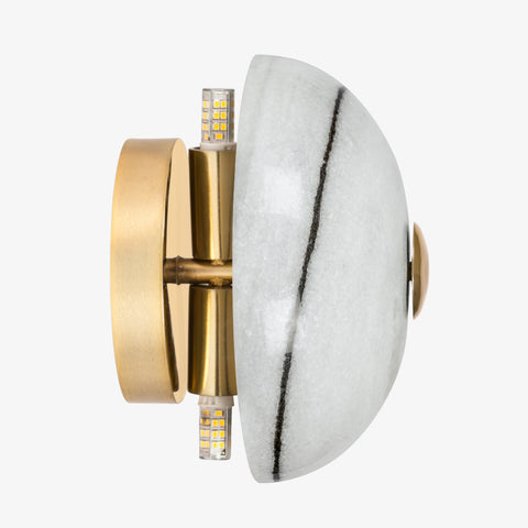 White marble wall lamp with subtle natural veining and brass mount, contemporary stone wall light
