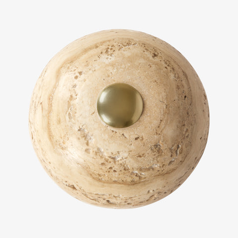 Round travertine marble wall lamp with brass center, modern wall light