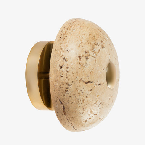 Travertine stone wall lamp with brass mount, designer interior wall light