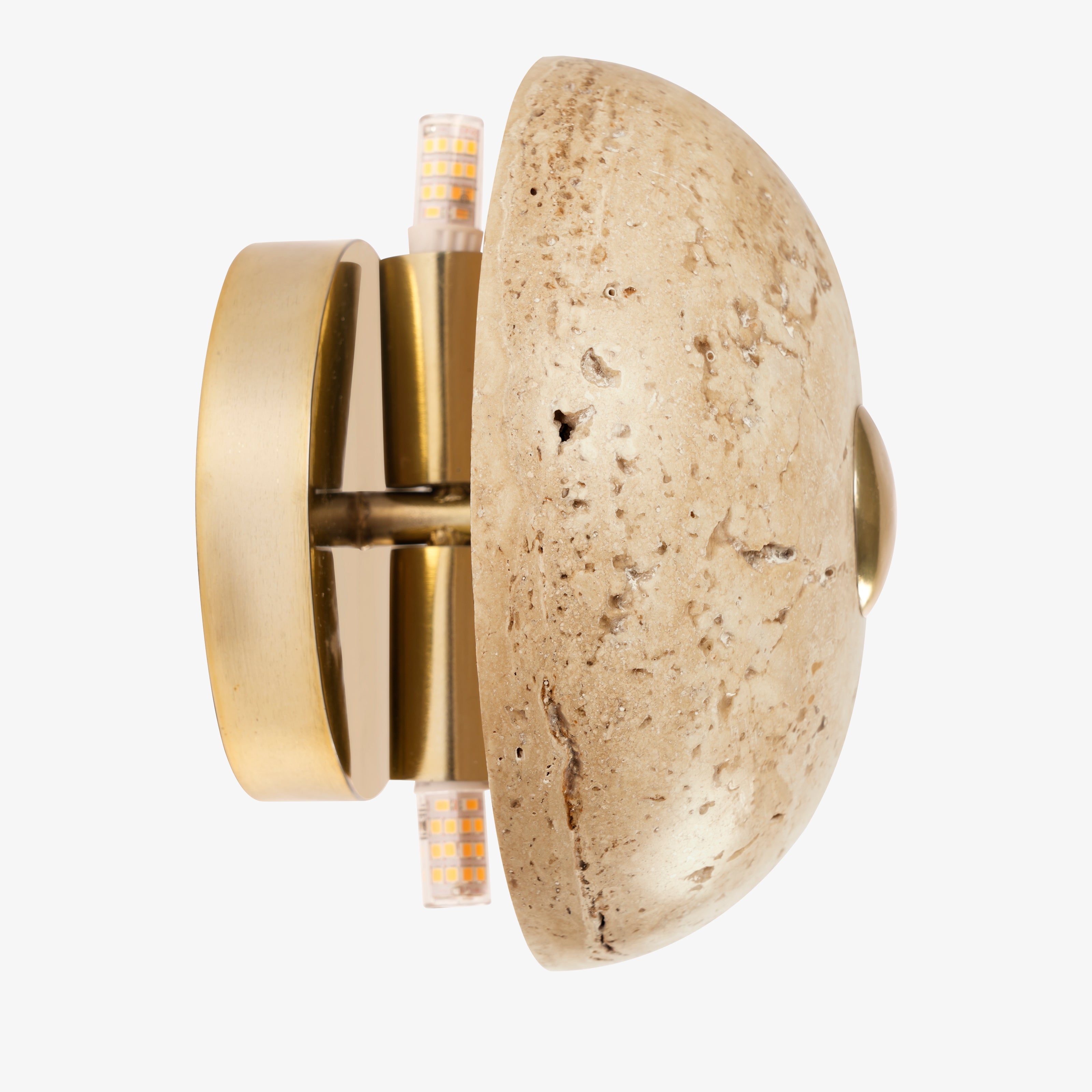 Travertine marble wall sconce with brass base and LED wall light