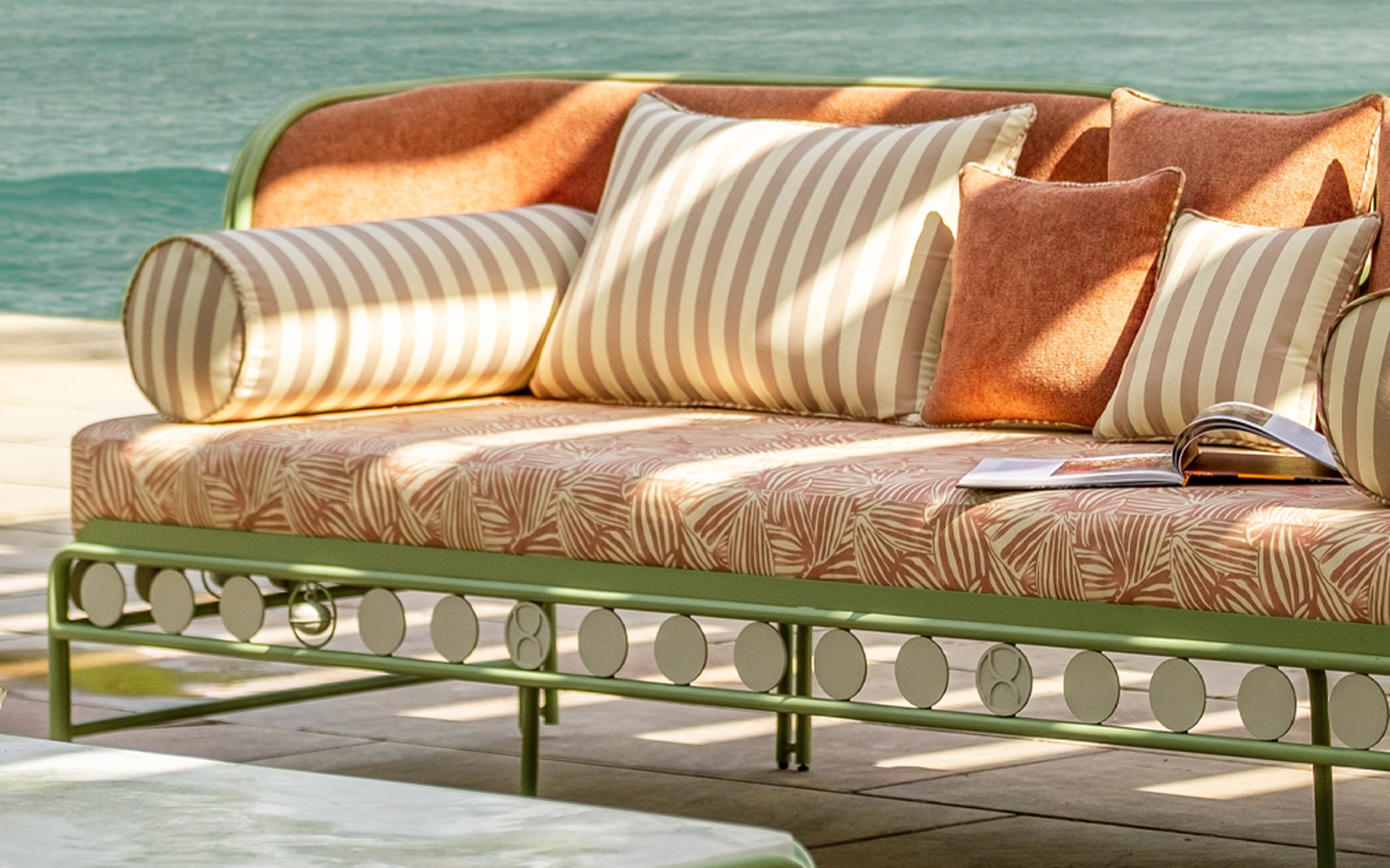 Dastoori Outdoor 3 Seater Sofa - Close shot - from left angle - Orange Tree