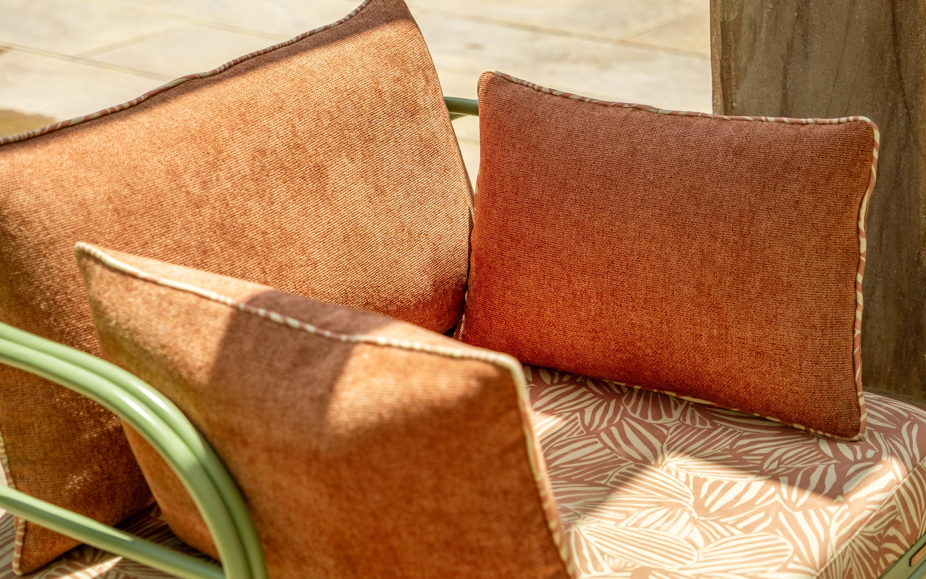 Dastoori Outdoor Single Seater Sofa - Close shot - from left angle - Orange Tree