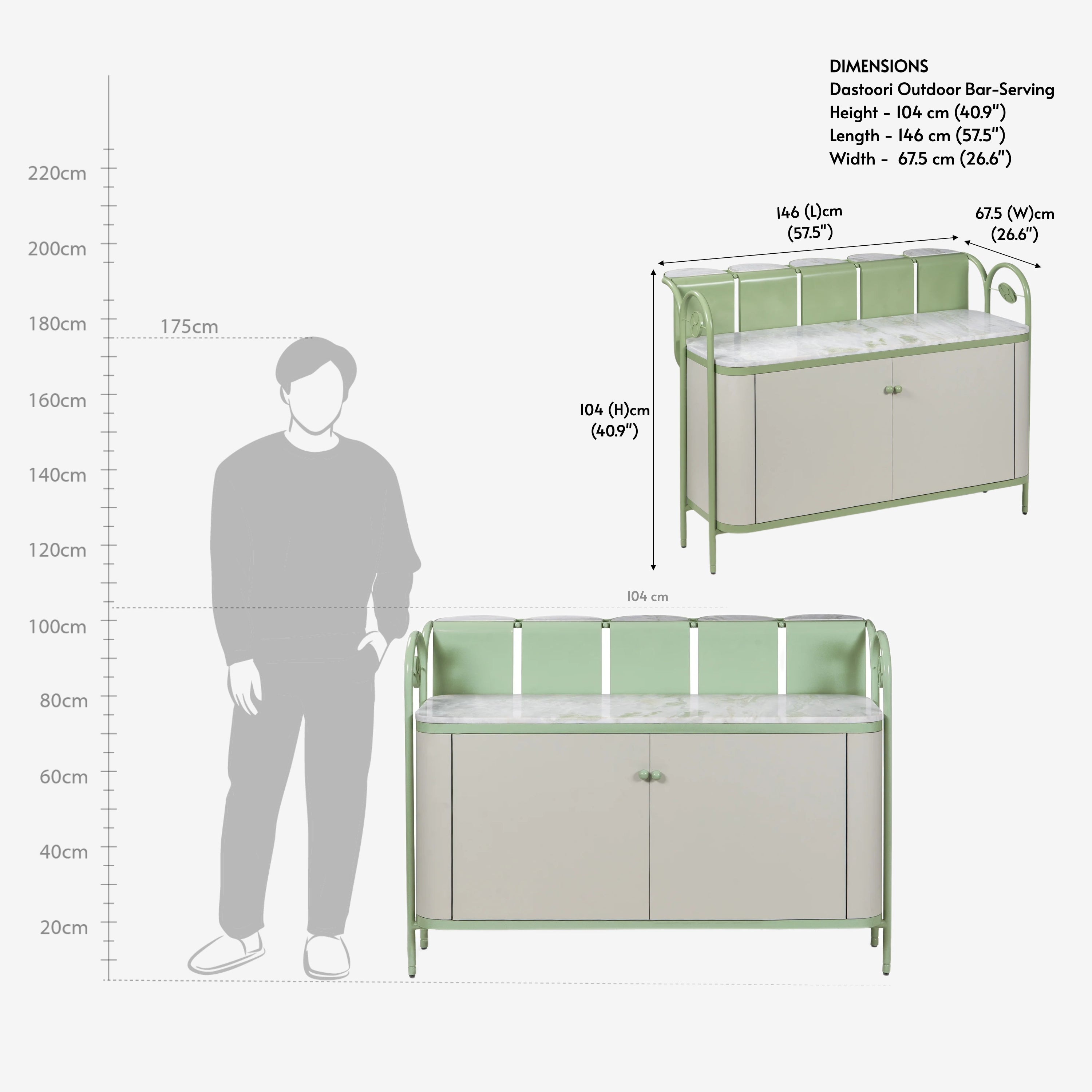 Dastoori Outdoor Marble Top Bar Cabinet with Storage - with white background - Orange Tree