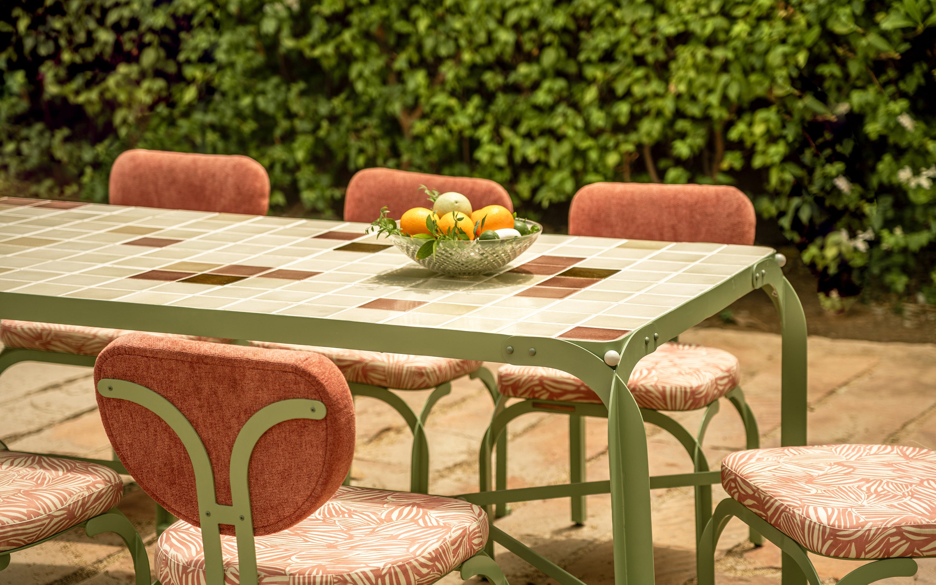 Dastoori Outdoor Dining Table - Close shot - from right angle - Orange Tree