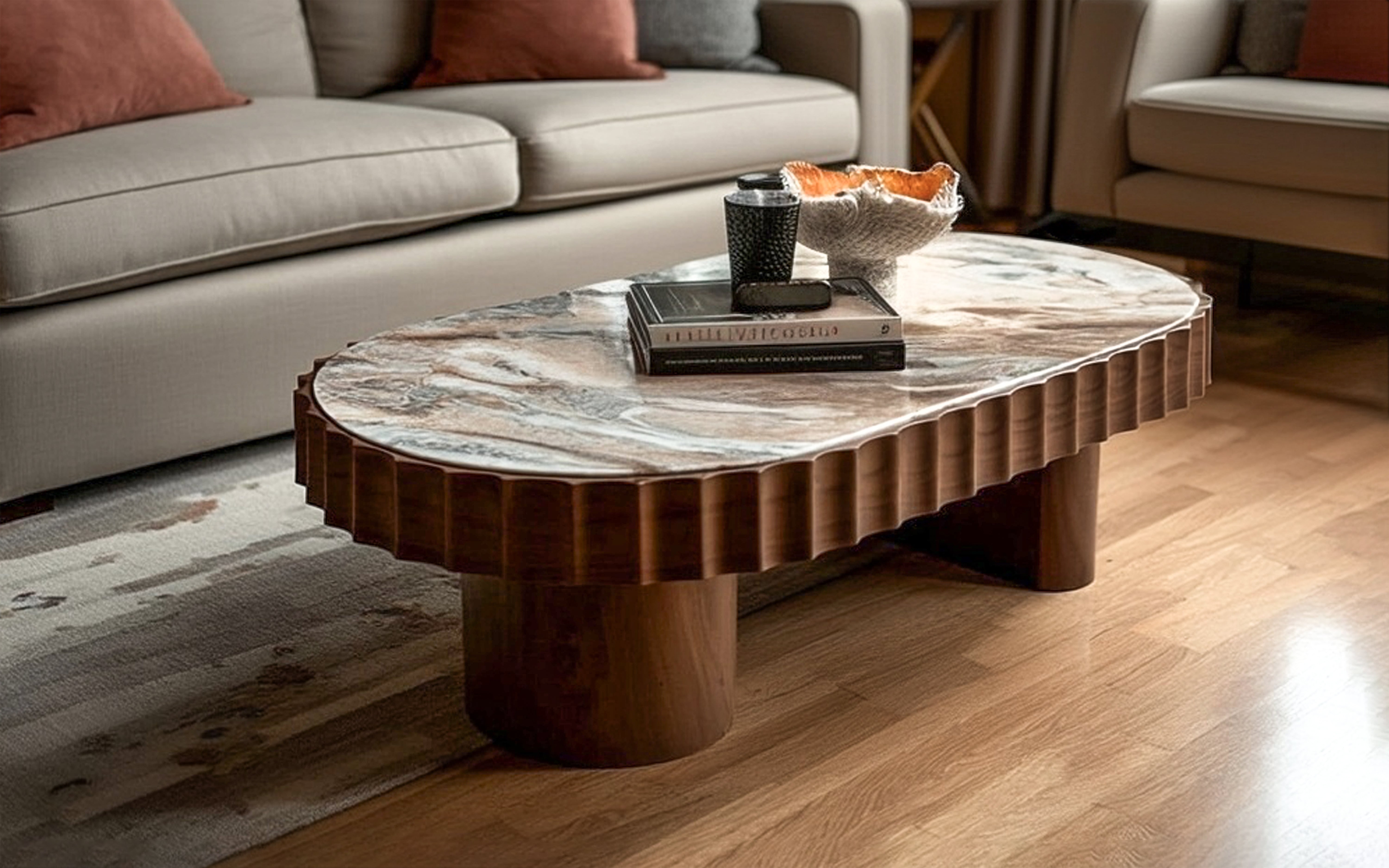 Buy Doric Marble Top Coffee Table | Acacia Wood, Walnut Finish - Orange Tree