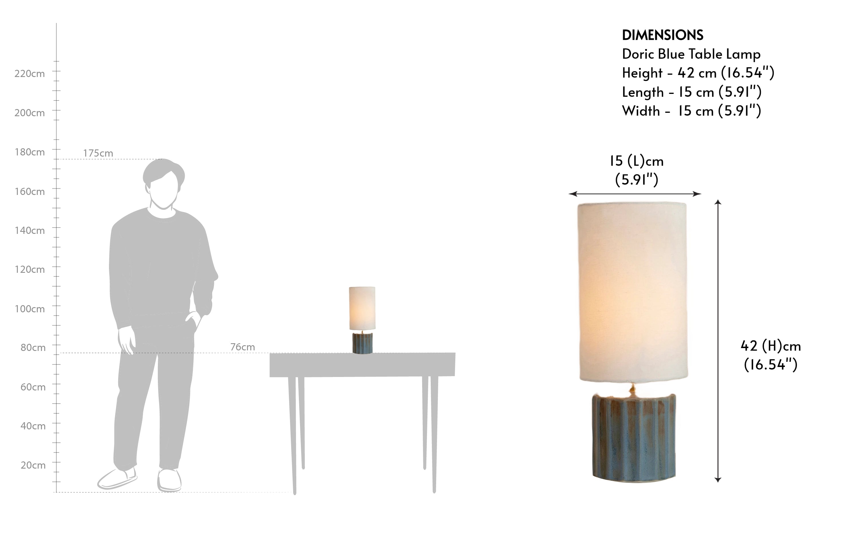 Doric Blue Ceramic Decorative Bedside Table Lamp - with white background - Orange Tree