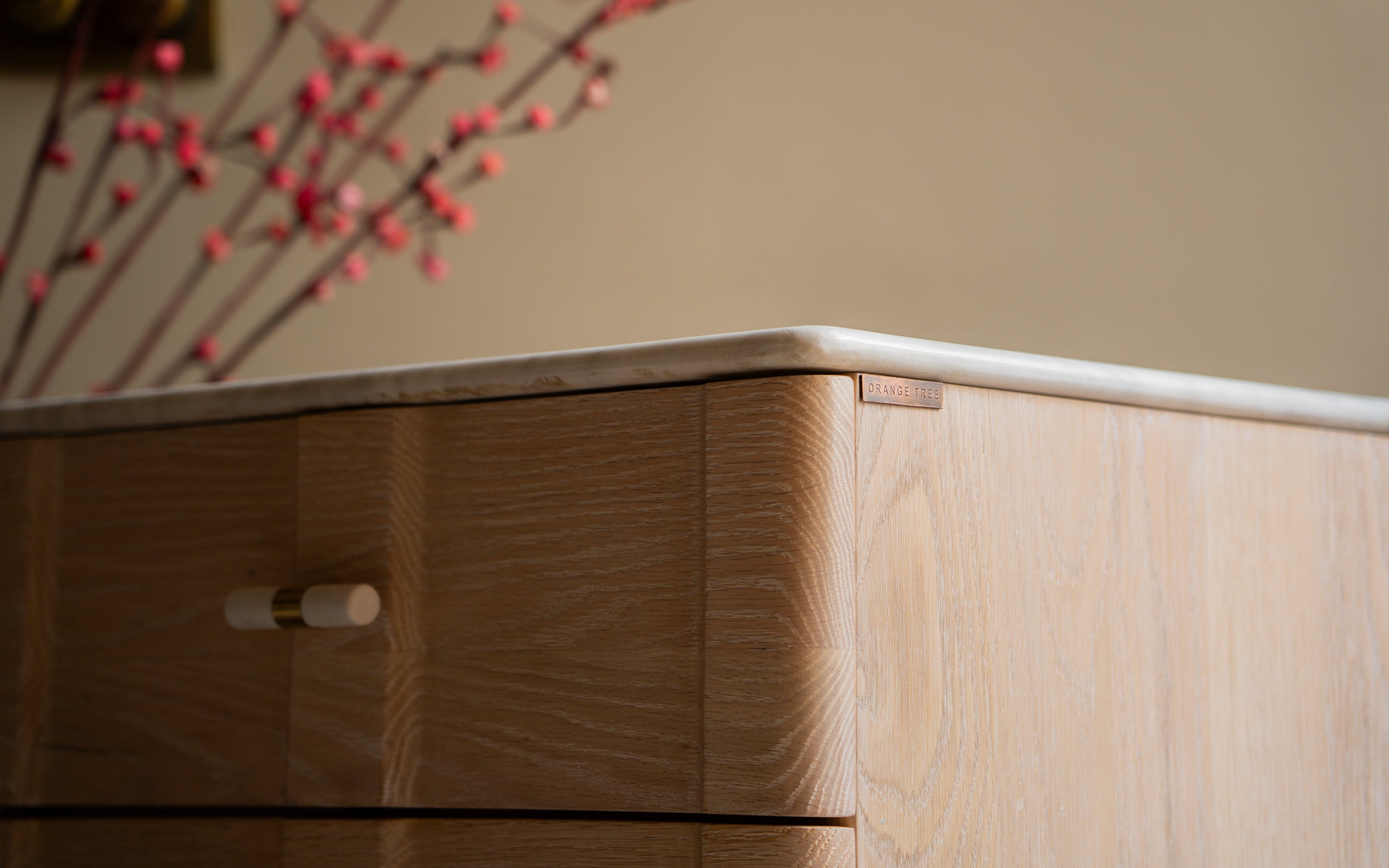 Buy Dune Marble Top Bedside Table with 2 Drawers in White Finish - with white background - Orange Tree