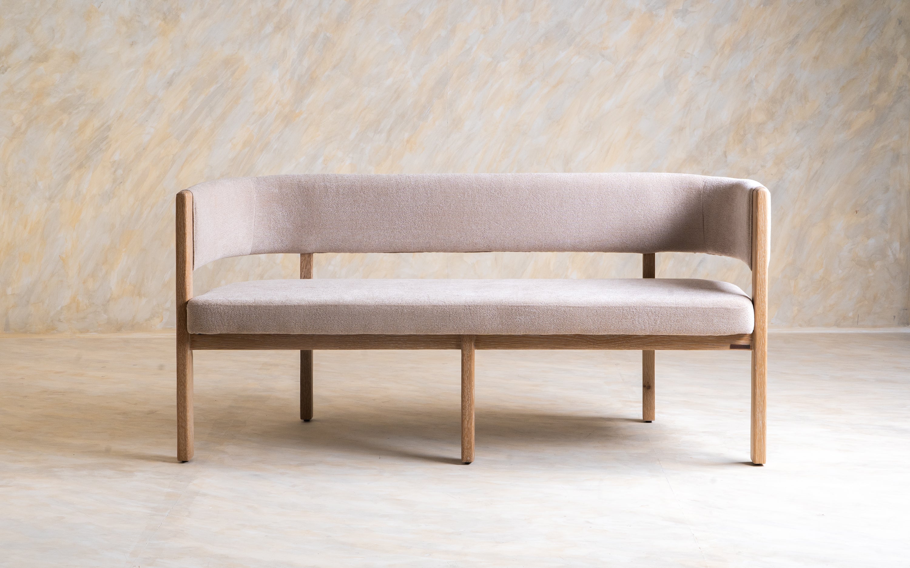 Dune Upholstered Living Room Bench | Oak Wood in White Finish - Orange Tree