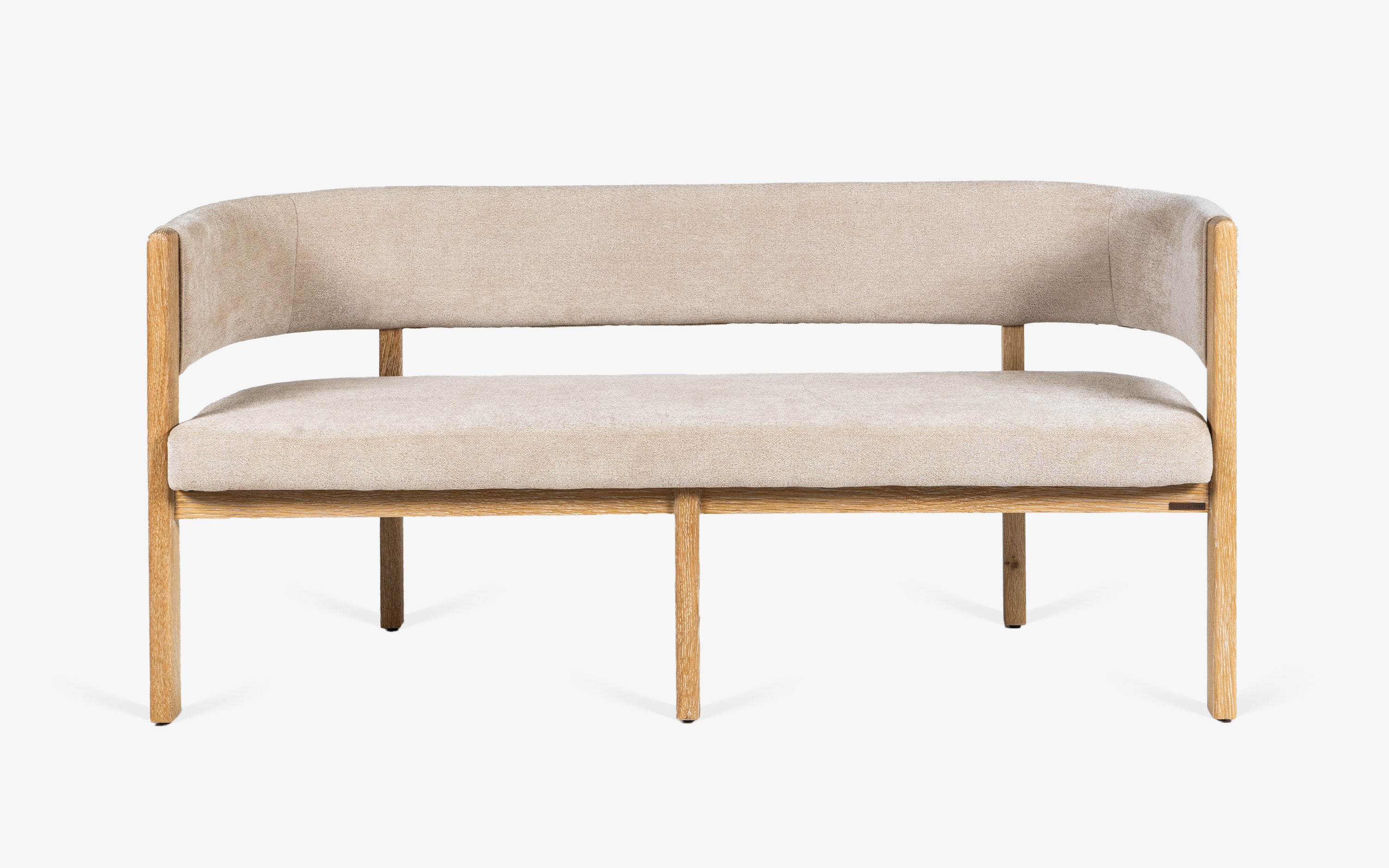 Dune Upholstered Living Room Bench | Oak Wood in White Finish - Close shot - from upper angle - Orange Tree