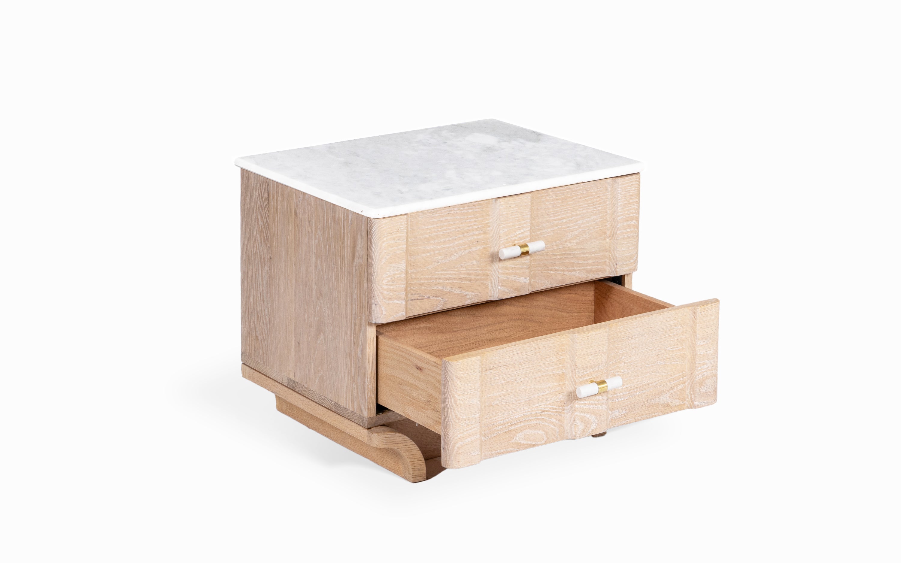Buy Dune Marble Top Bedside Table with 2 Drawers in White Finish - with white background - Orange Tree