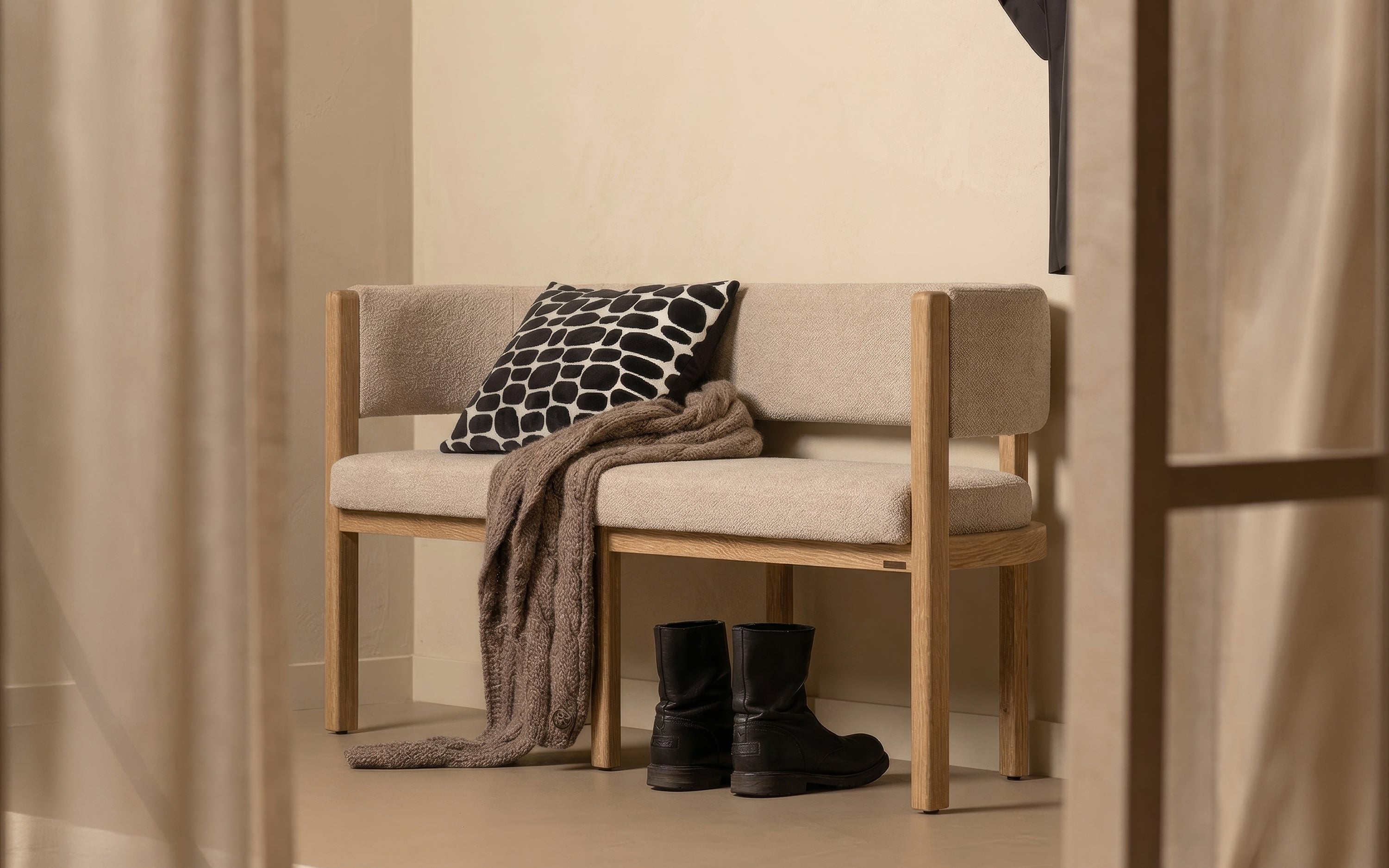 Dune 3 Seater Fabric Bench | Wooden Bench with Armrest - Orange Tree