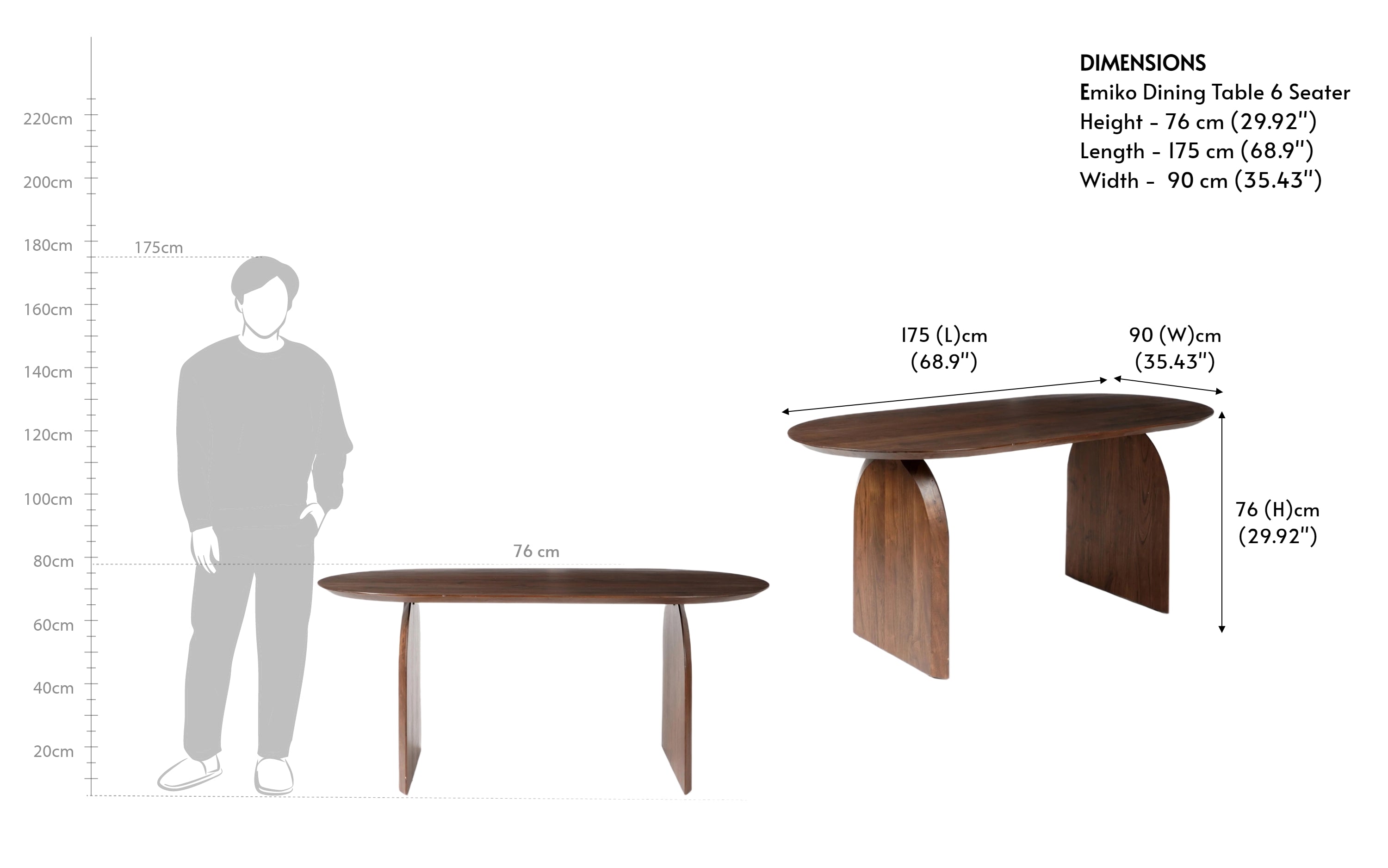 Emiko 6 Seater Oval Dining Table in Solid Wood - with white background - Orange Tree