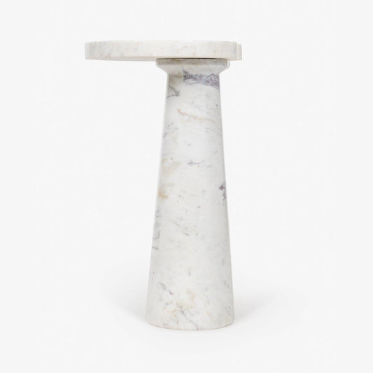 Linn Side Table made from Banswara Marble with a smooth matte finish. Perfect marble top side table for bedrooms and modern spaces.
