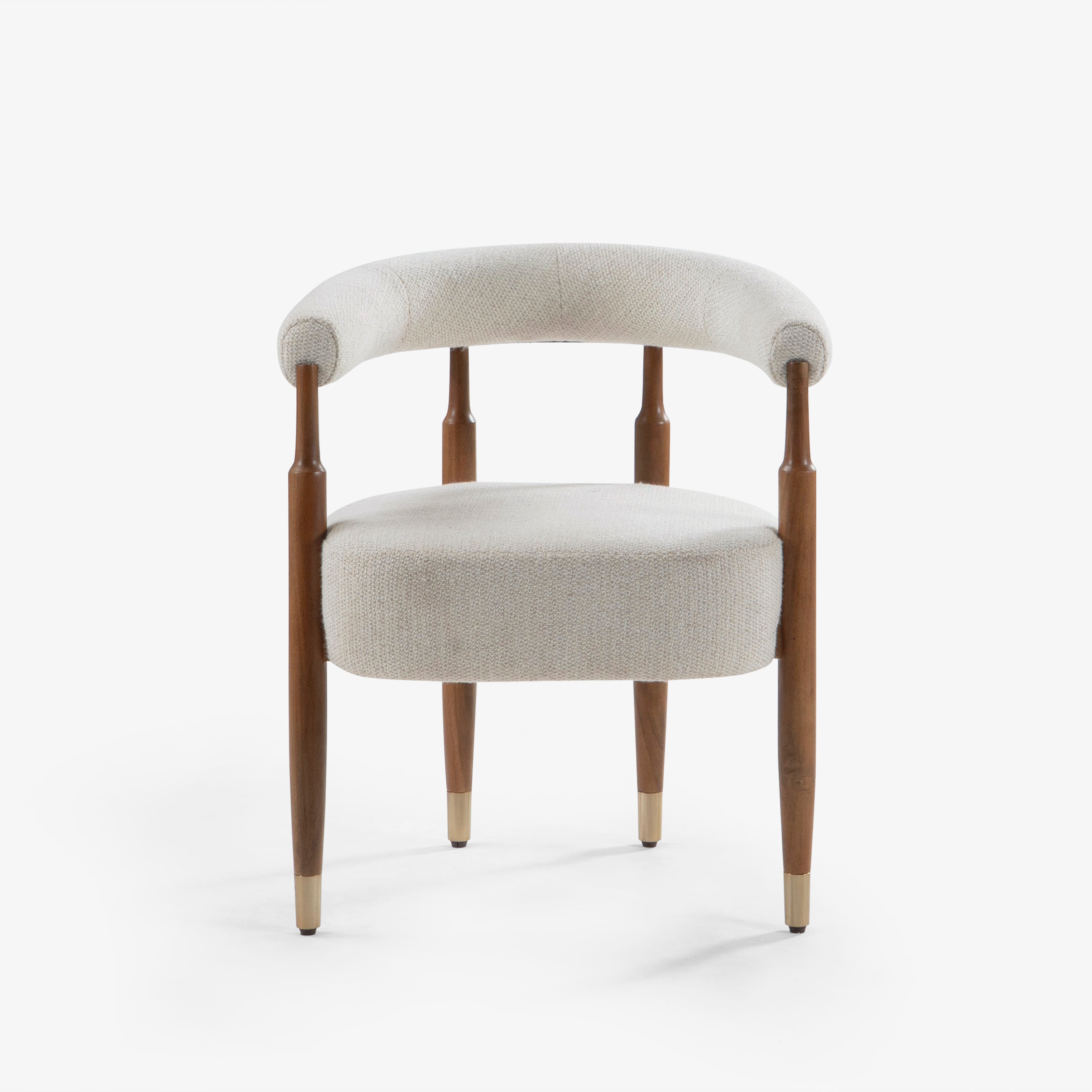 Front view of upholstered dining chair