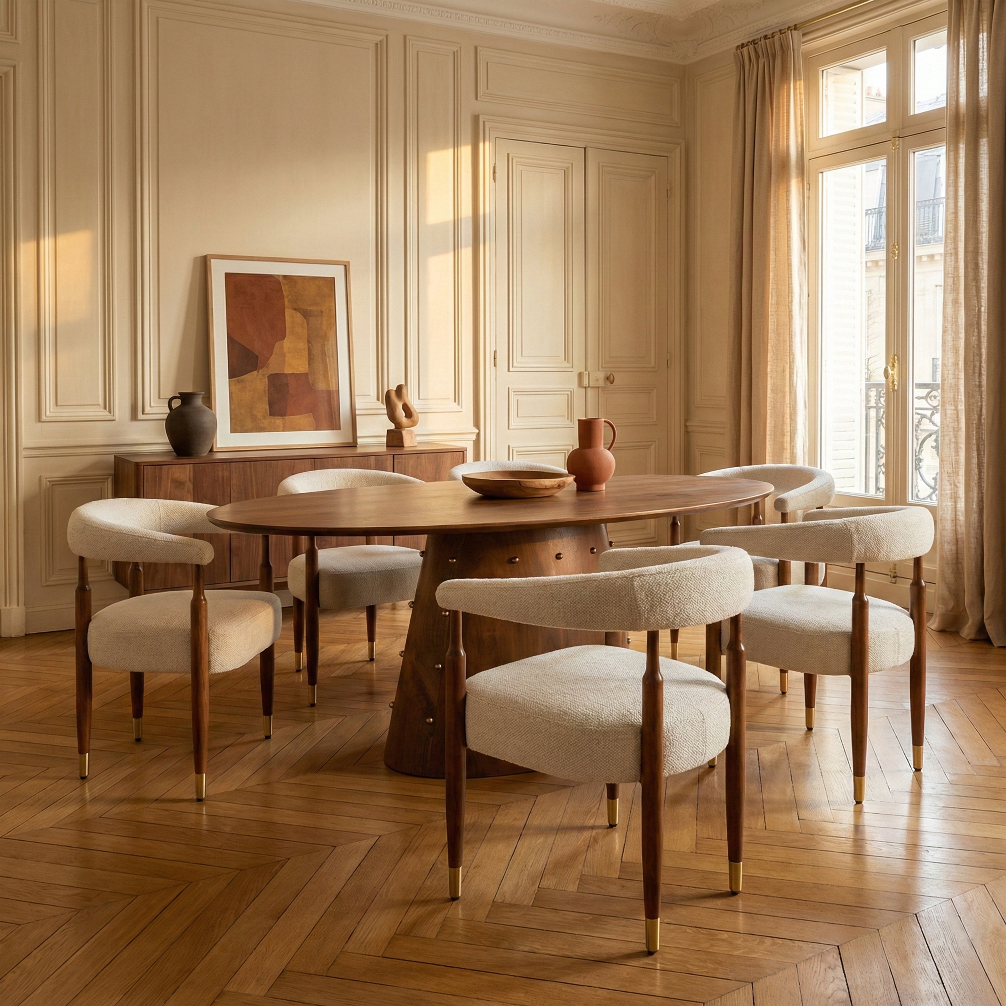 Dining chairs around round table