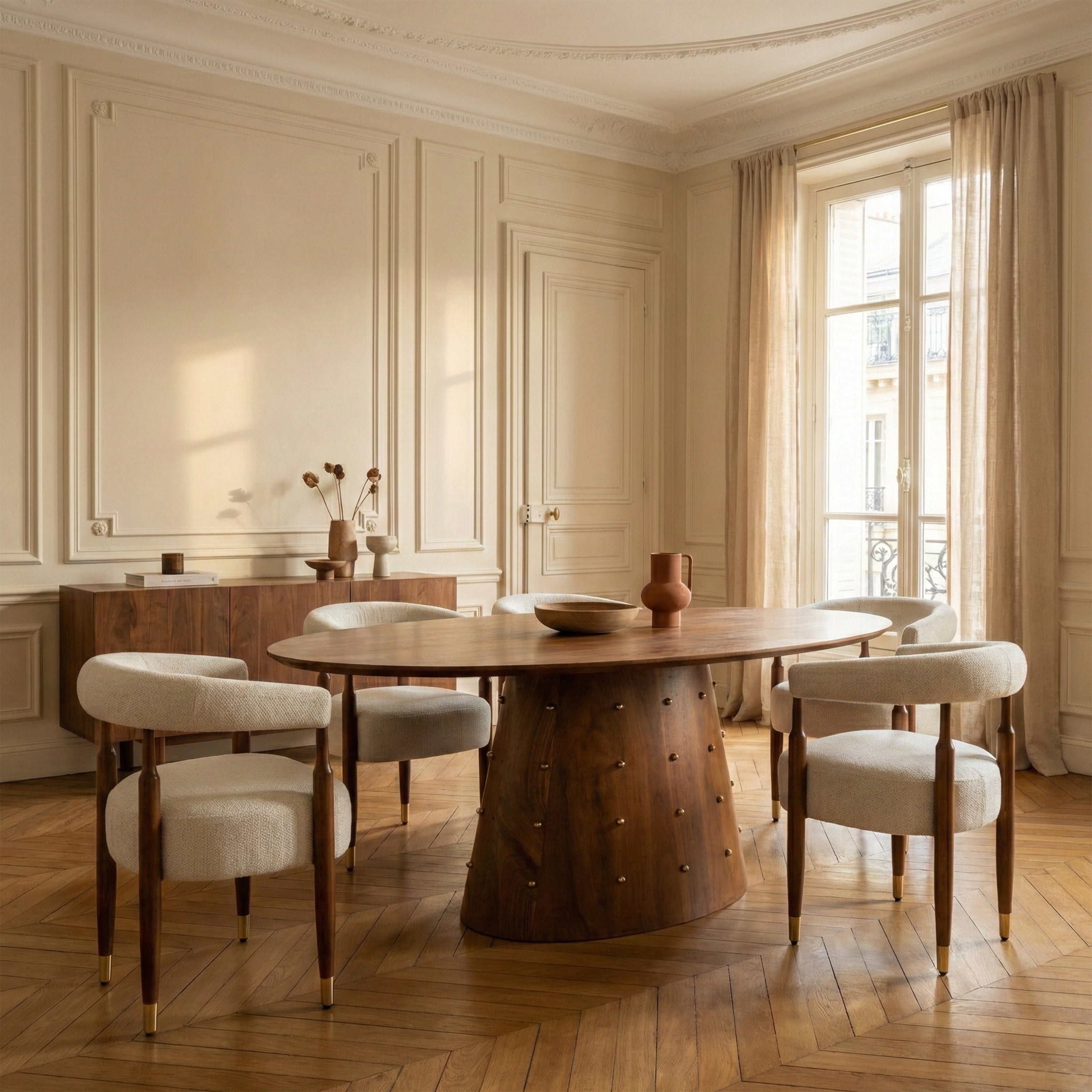 Round table styled in classic interior