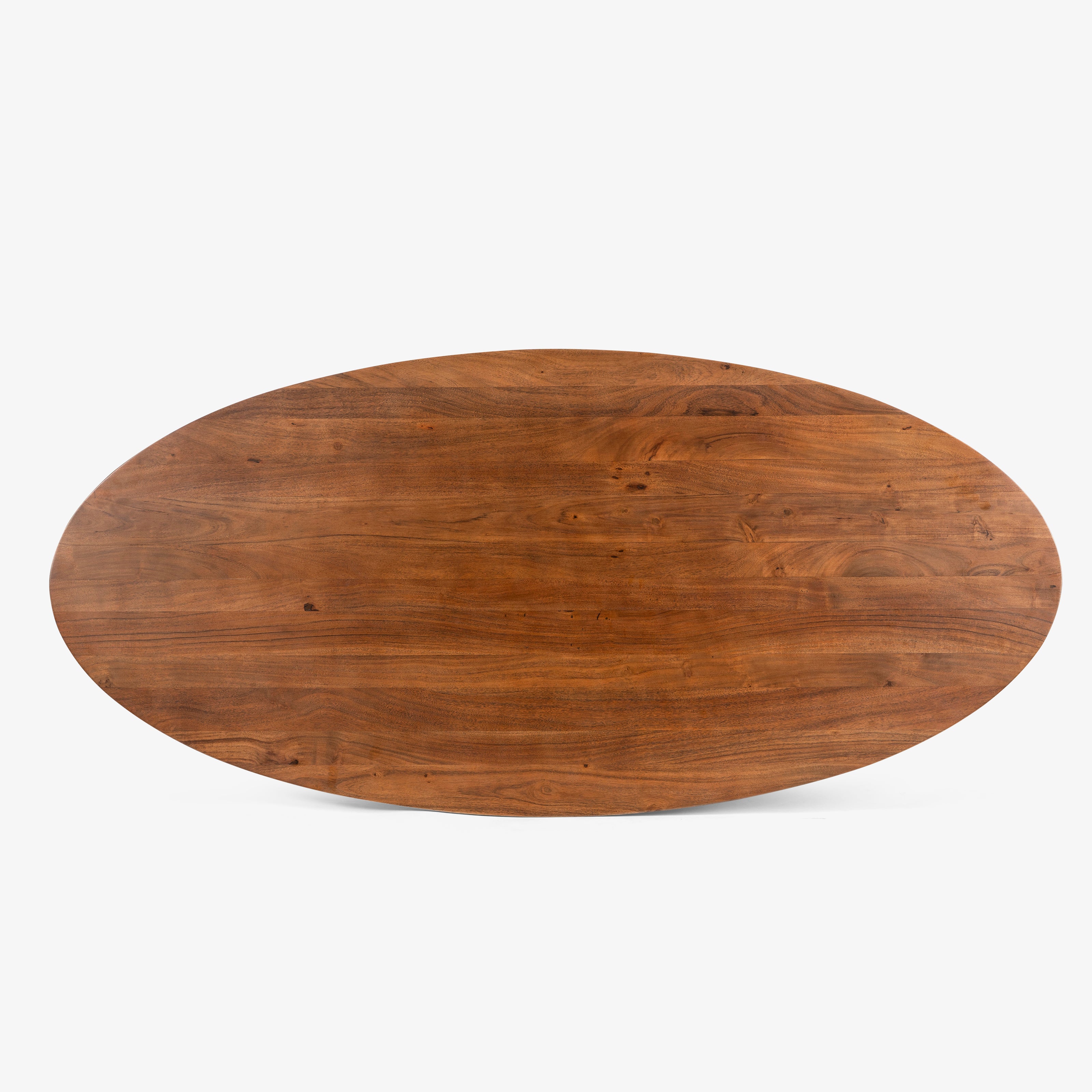 Oval wooden tabletop close-up