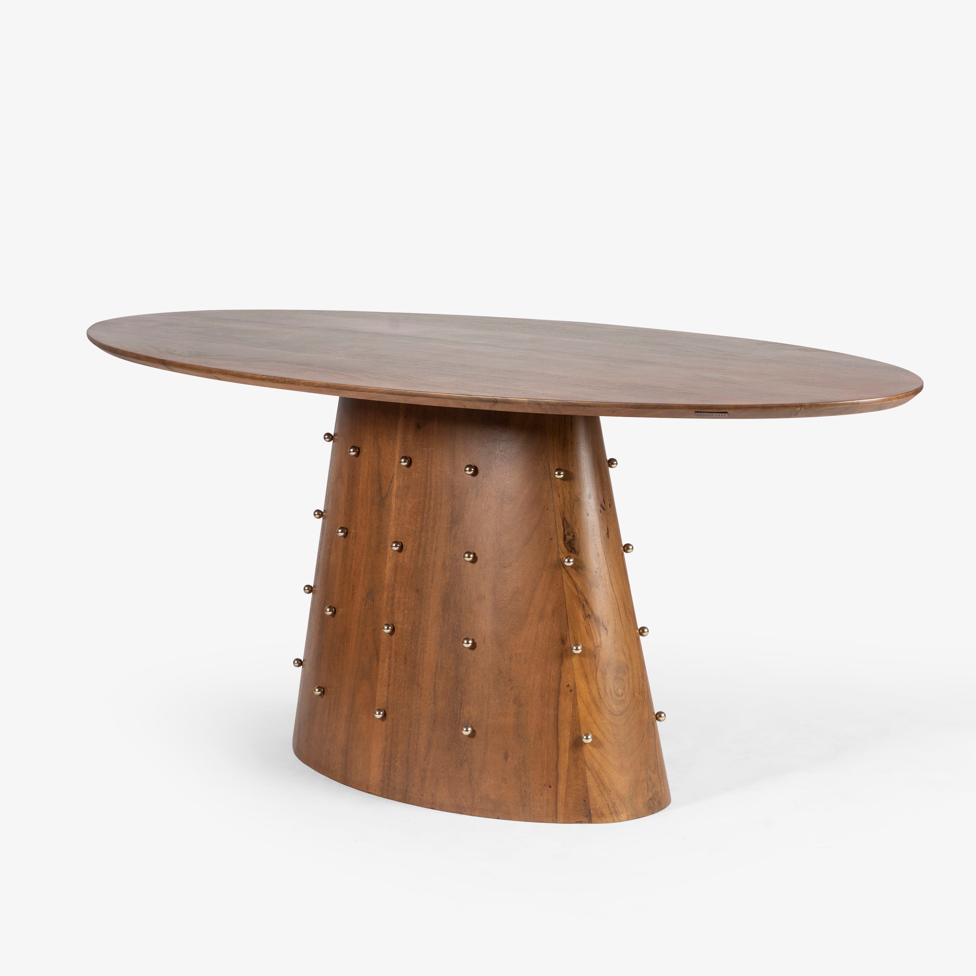 Round wooden table on white background