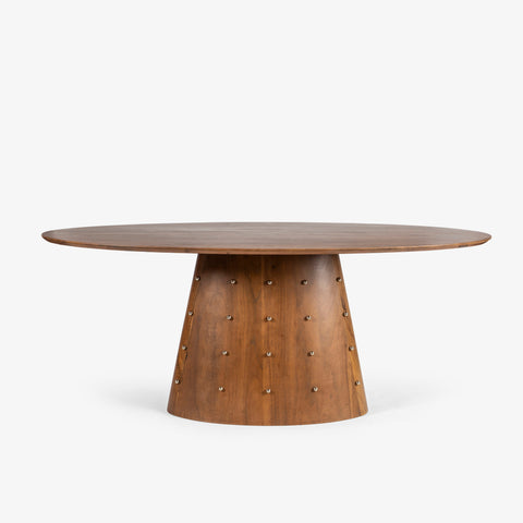 Side view of round pedestal table
