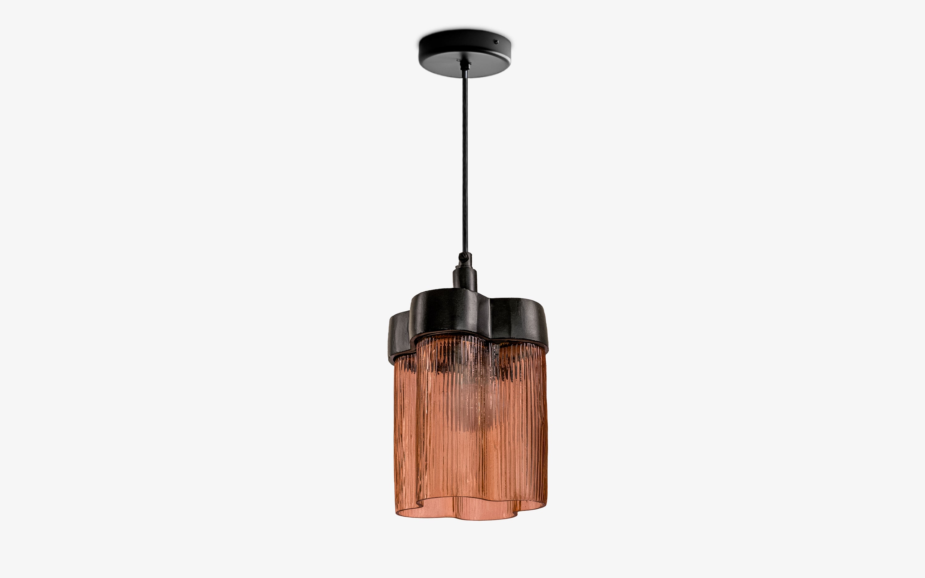 Furrow Hanging Lamp | Pendant lamp with Ribbed Olive Glass - with white background - Orange Tree