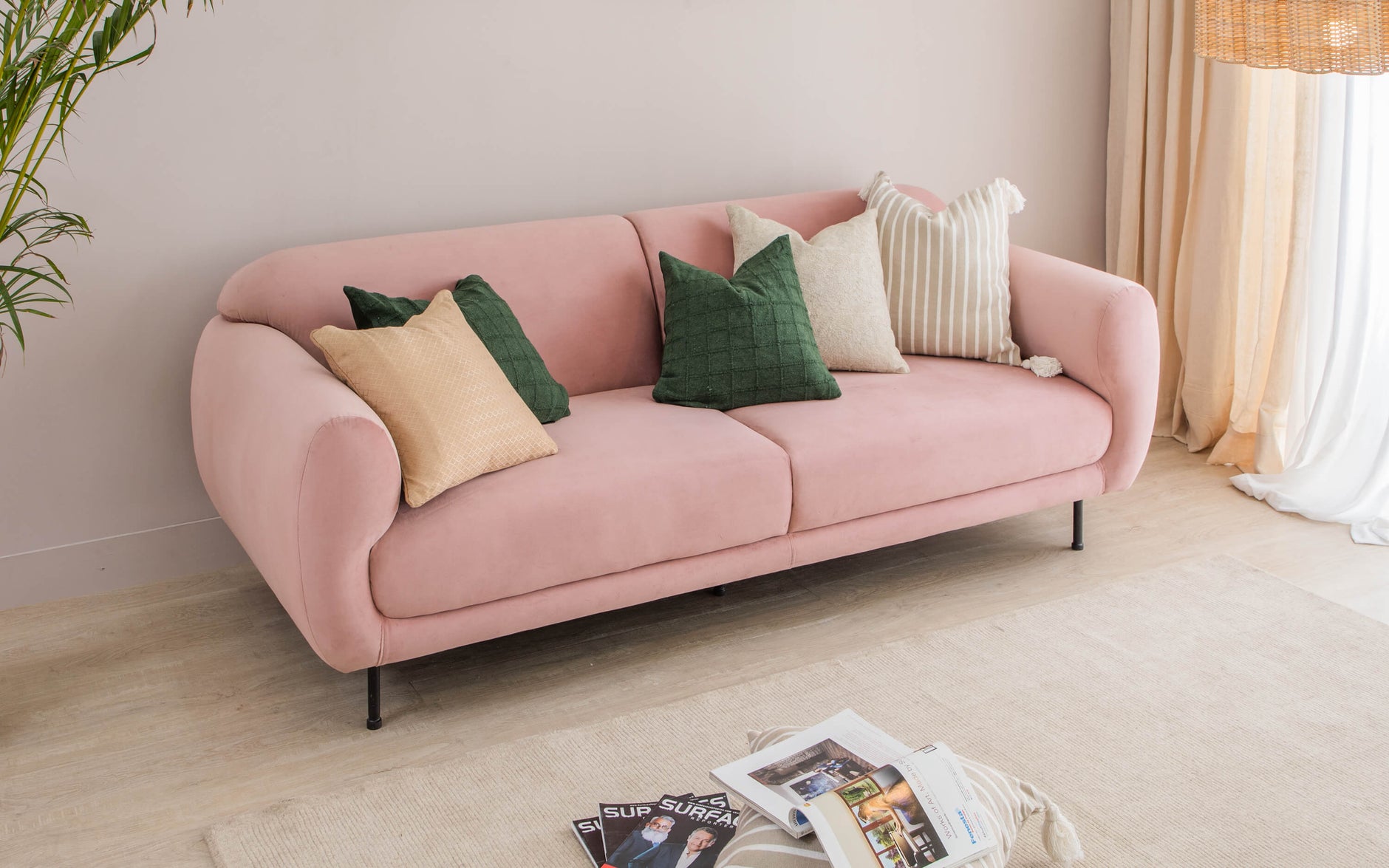 Pink color three seater sofa  - Orange Tree Home