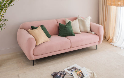 Upholstered Pink Color 3 Seater Sofa for Living Room - Orange Tree