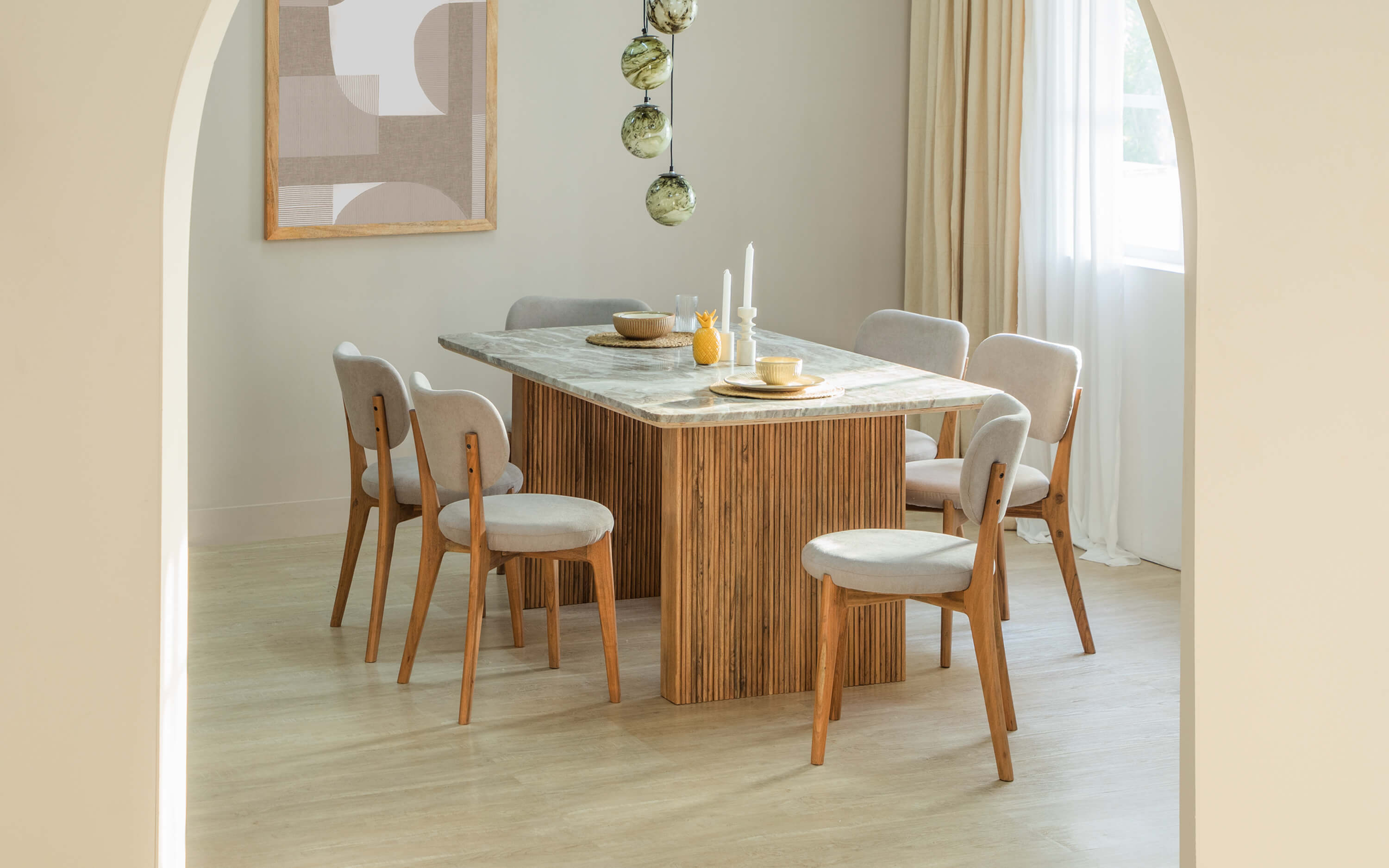 Hiro Marble Top Dining Table 6 seater. Orange Tree Home.