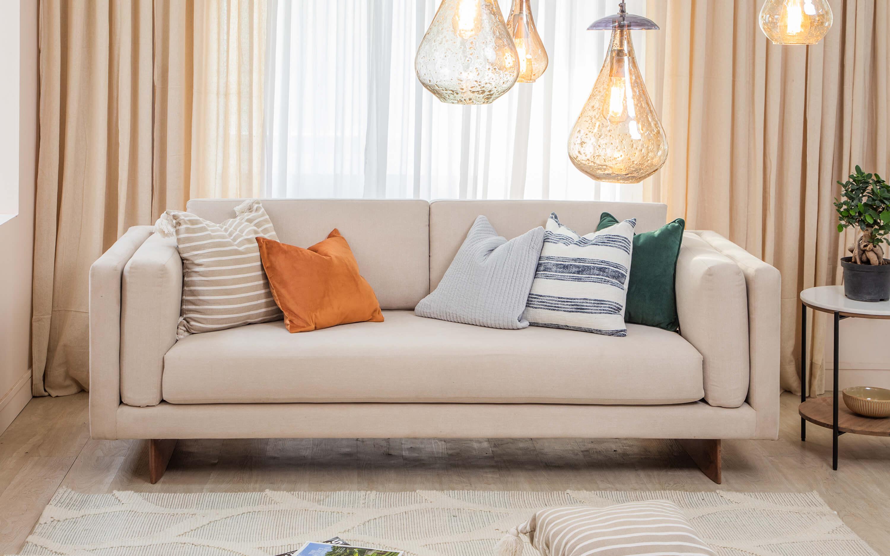Chiyo Beige 3-Seater Sofa for Living Room | Fabric Sofa​ - Close shot - Orange Tree