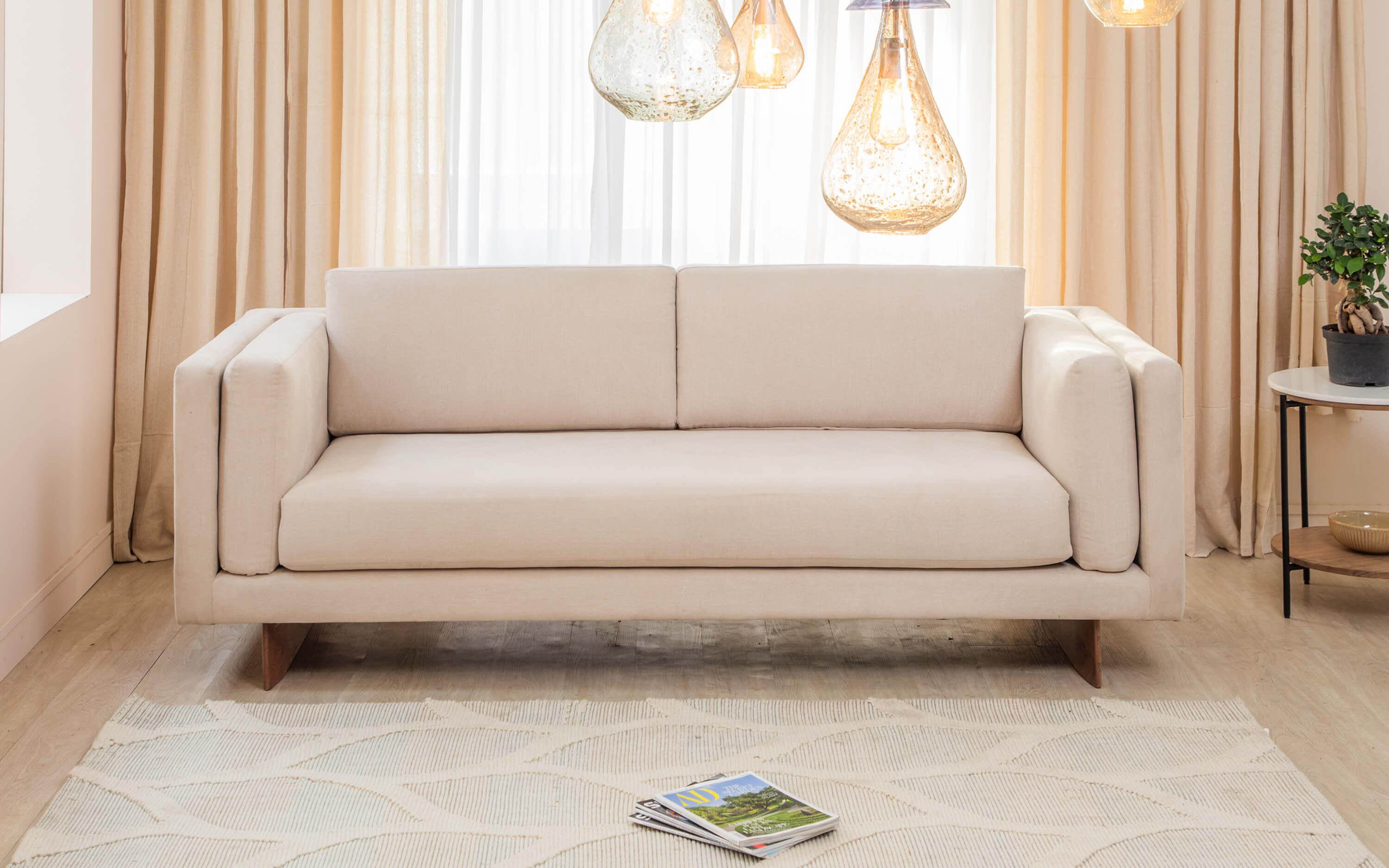 Chiyo Beige 3-Seater Sofa for Living Room | Fabric Sofa​ - Close shot - from right angle - Orange Tree