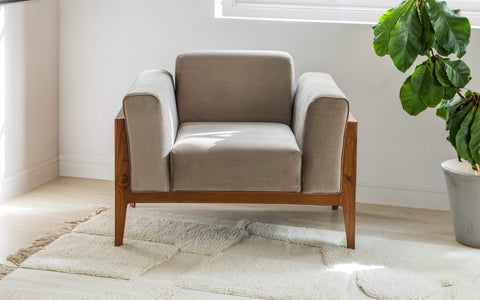 Yuki Wooden Single Seater Sofa for new home 2023 - Orange Tree