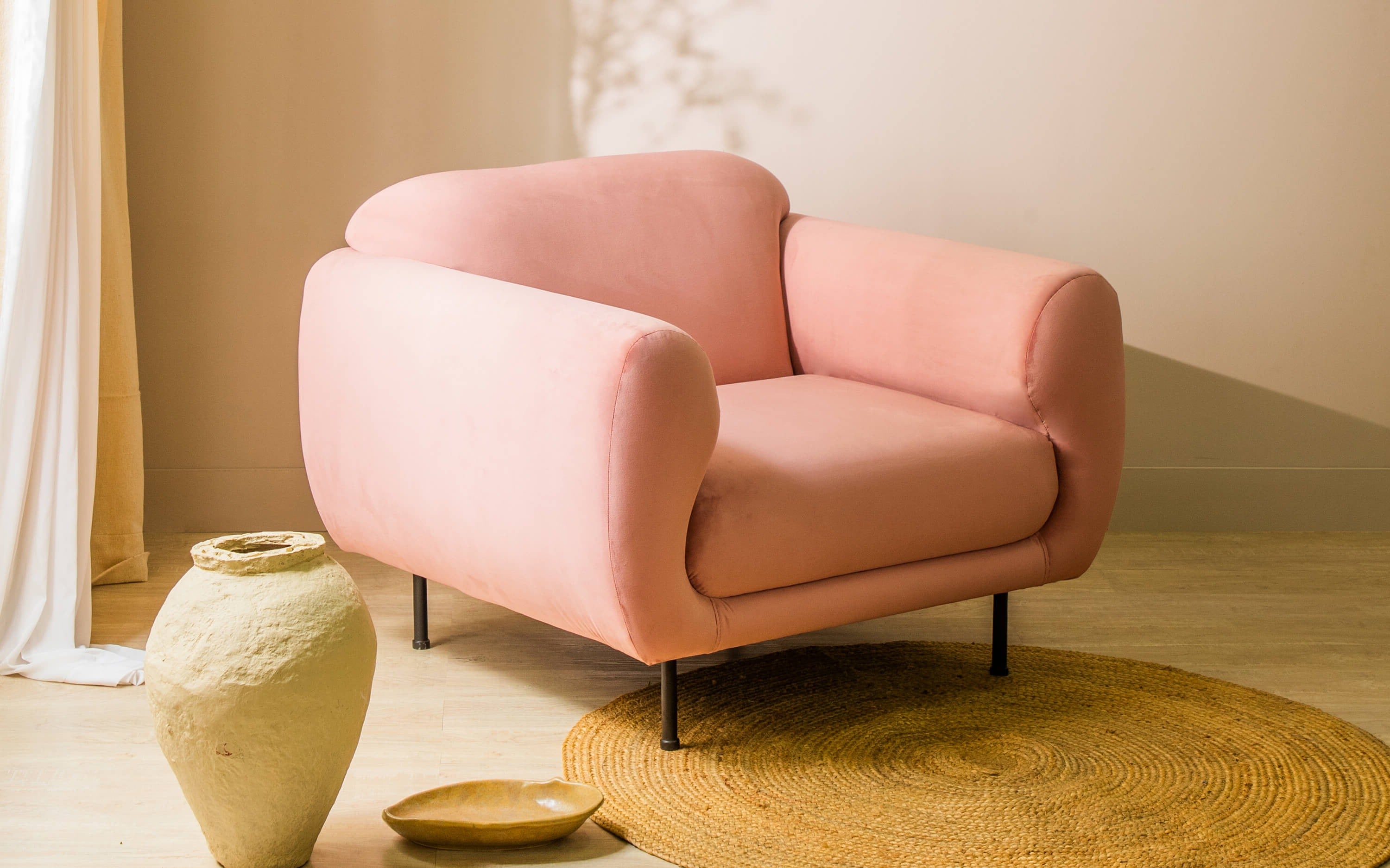 Rolled Arm Pink Color Sofa - Orange Tree Home