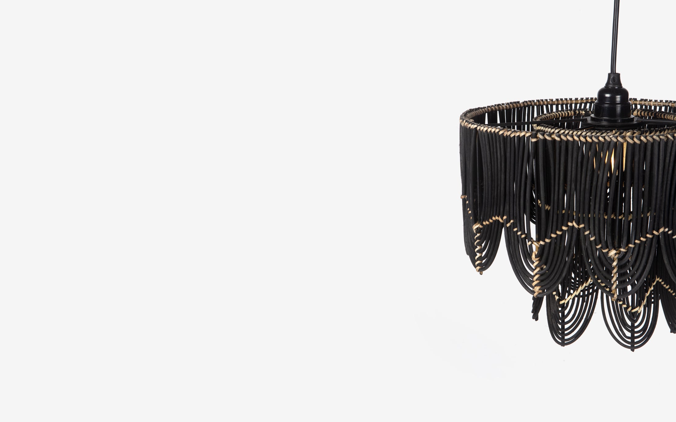 Arch Drum Decorative Black Cane Lamp for Living Room - Close shot - from right angle - Orange Tree