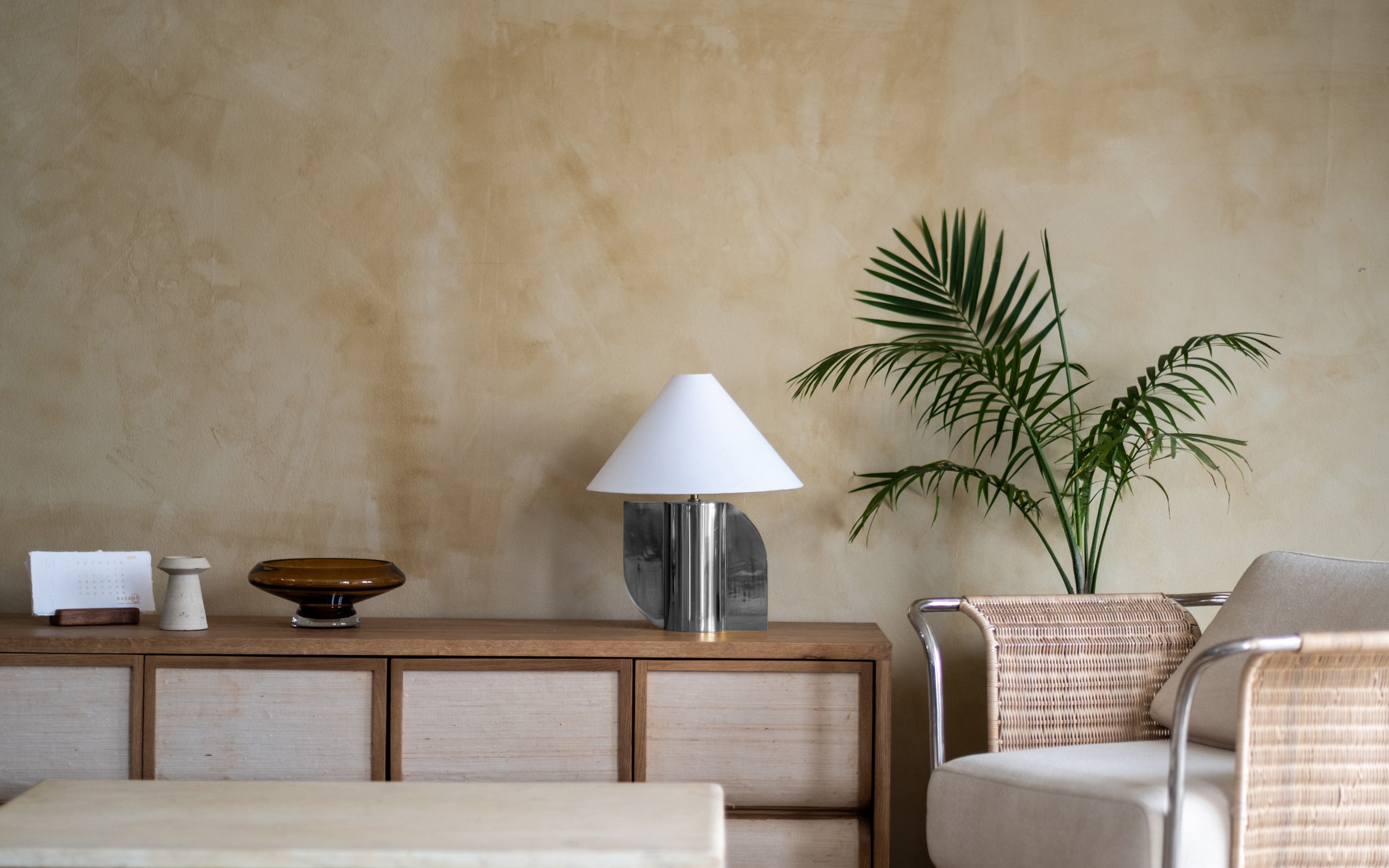 Helia Silver Table Lamp | Metal Base & White Cotton Fabric Shade - Orange Tree