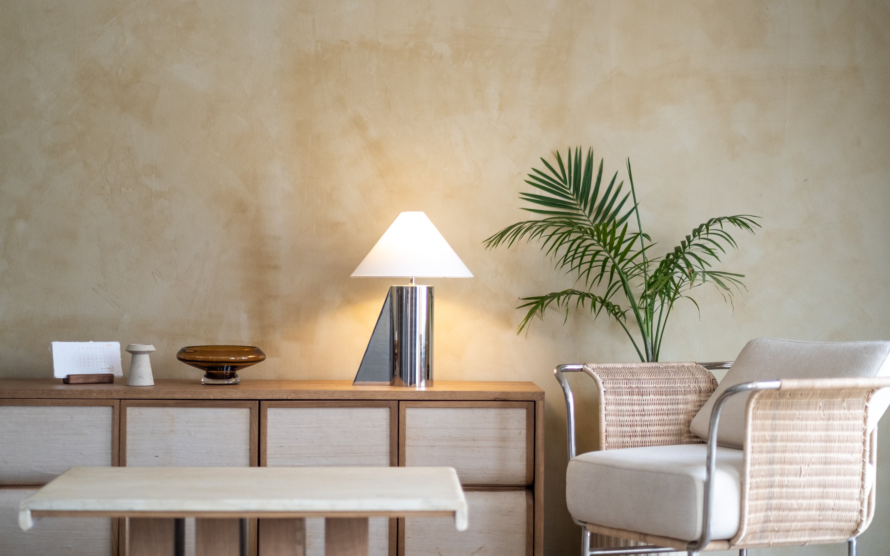 Helia Silver Tall Table Lamp | Metal Base & White Cotton Shade - Orange Tree