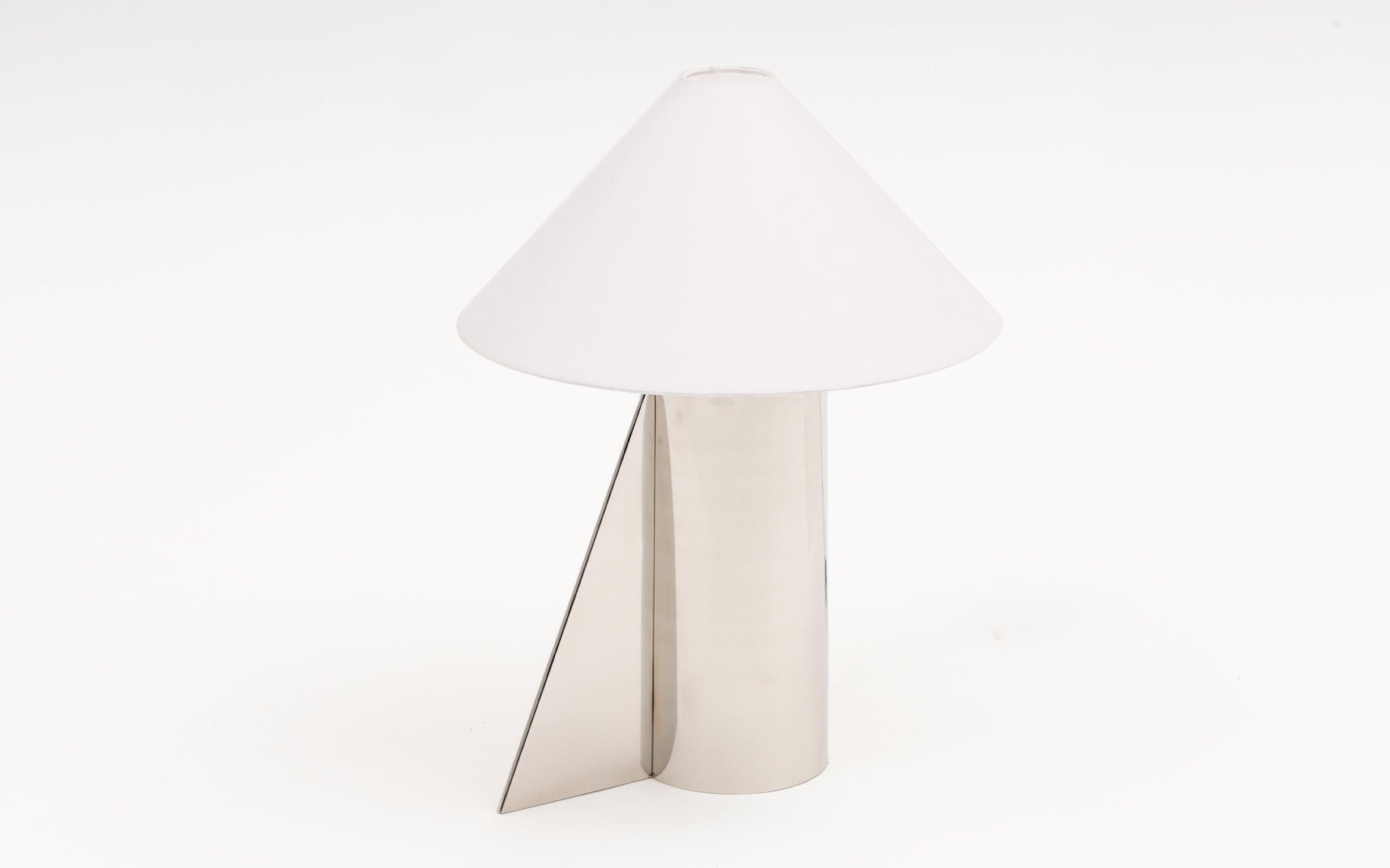 Helia Silver Tall Table Lamp | Metal Base & White Cotton Shade - Close shot - from upper angle - Orange Tree