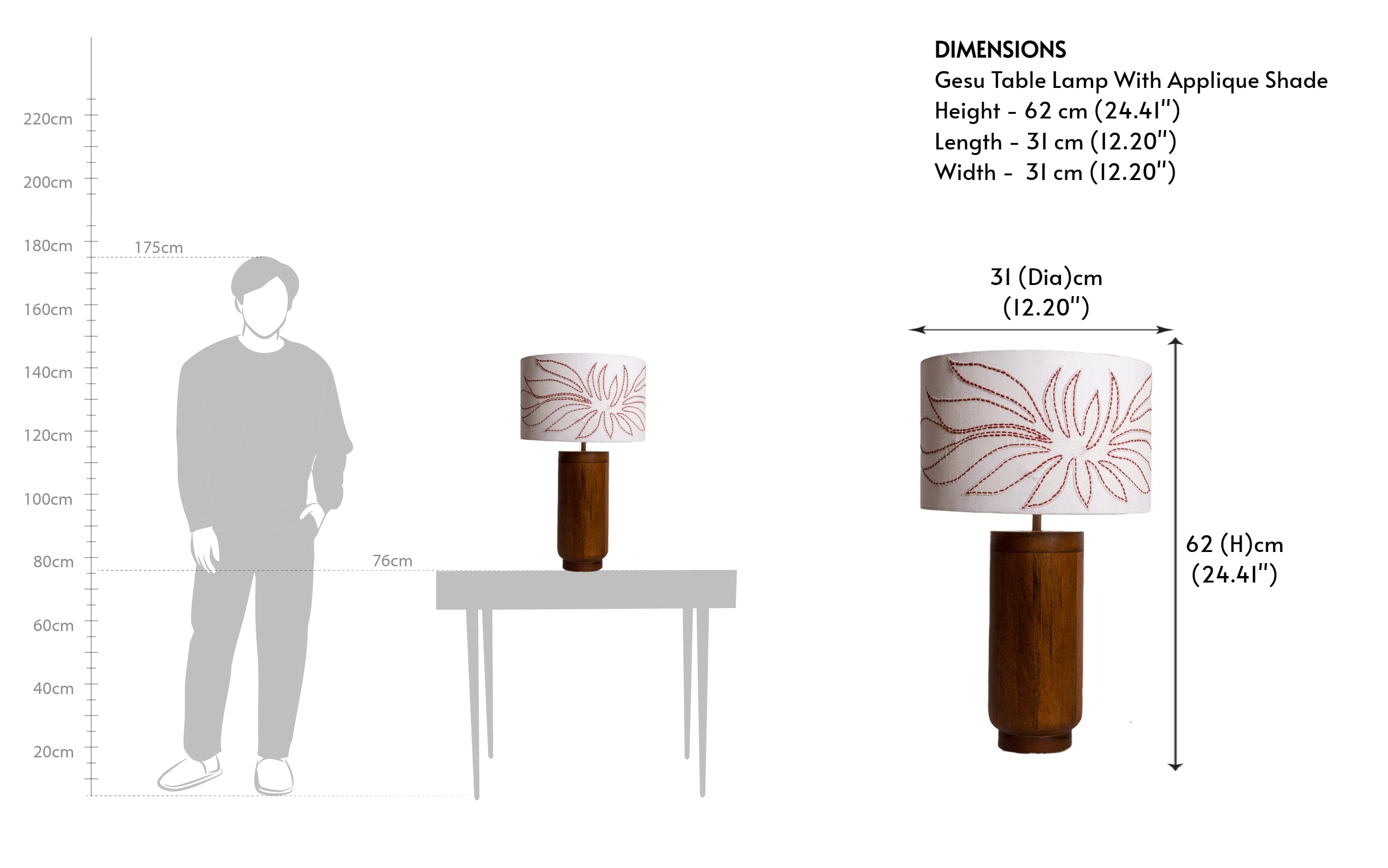 Gesu Wooden Living Room Table Lamp with Cotton Shade - Close shot - from left angle - Orange Tree