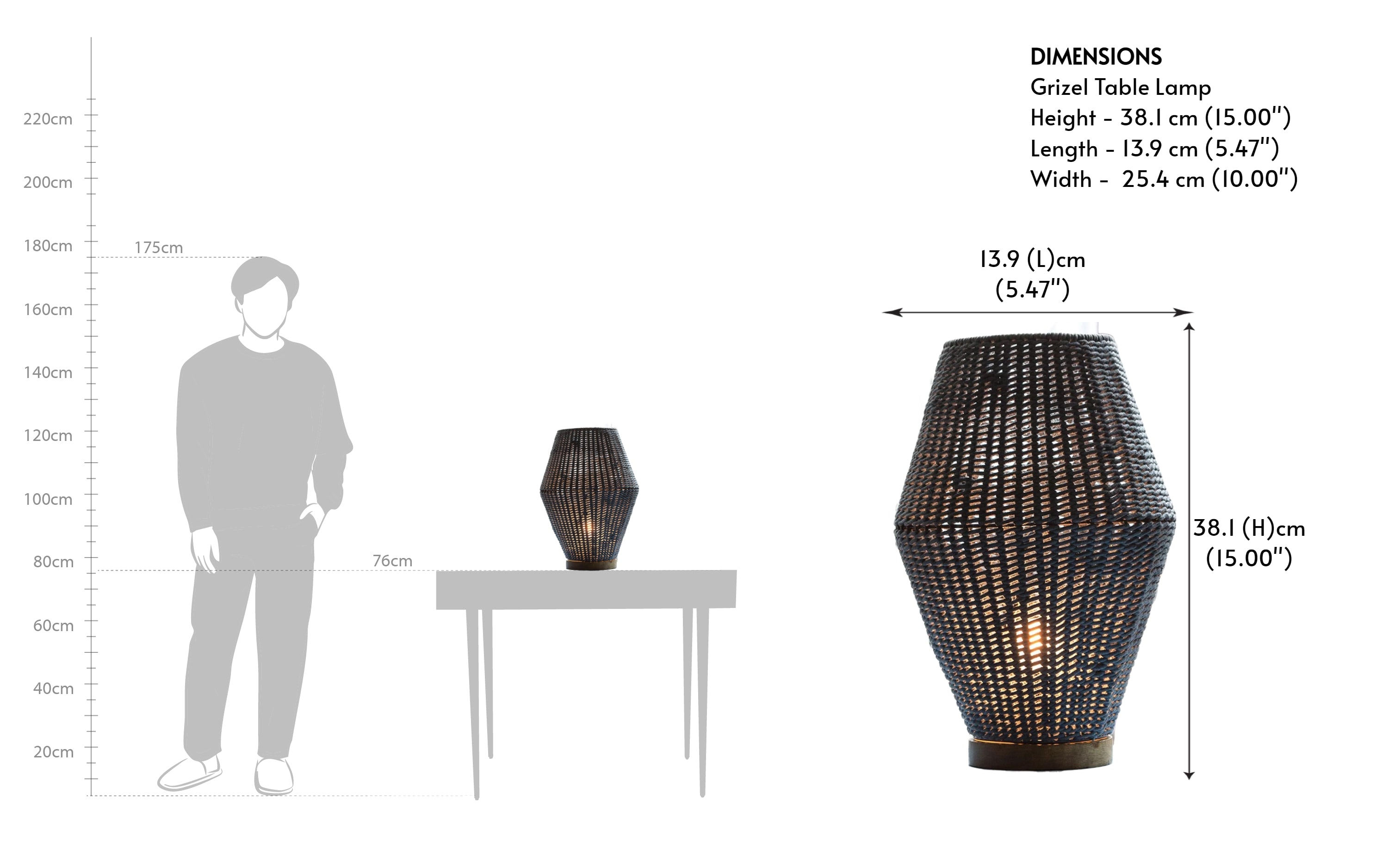 Grizel Cotton Rope Stylish Black Table Light - Close shot - from left angle - Orange Tree