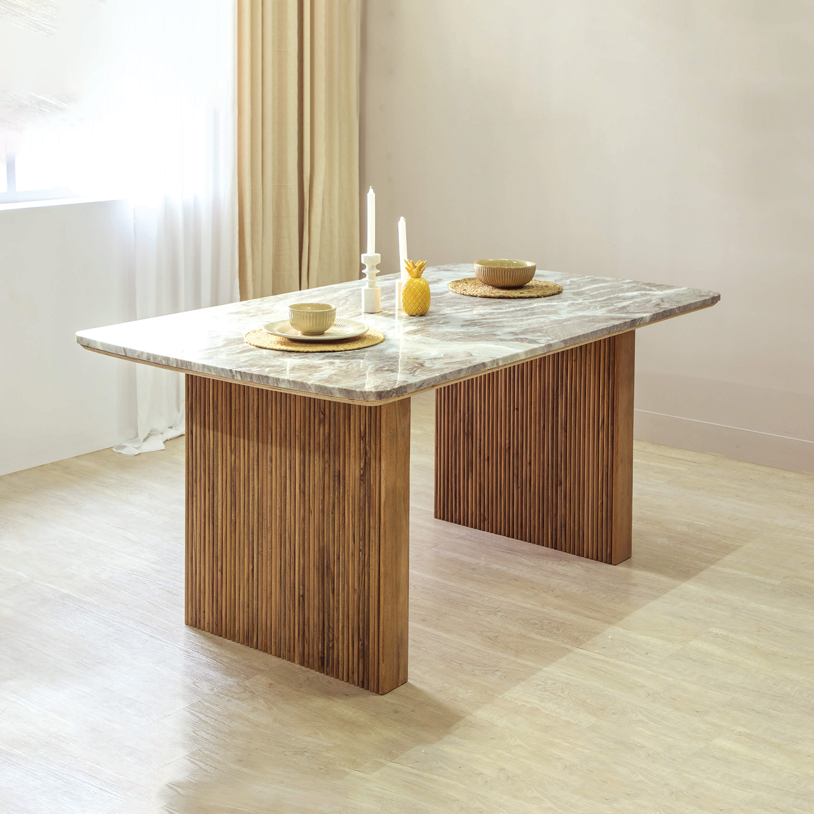 Hiro Marble Top Dining Table 6 Seater
