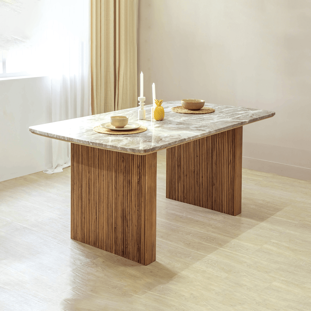 Hiro Marble Top Dining Table 6 Seater