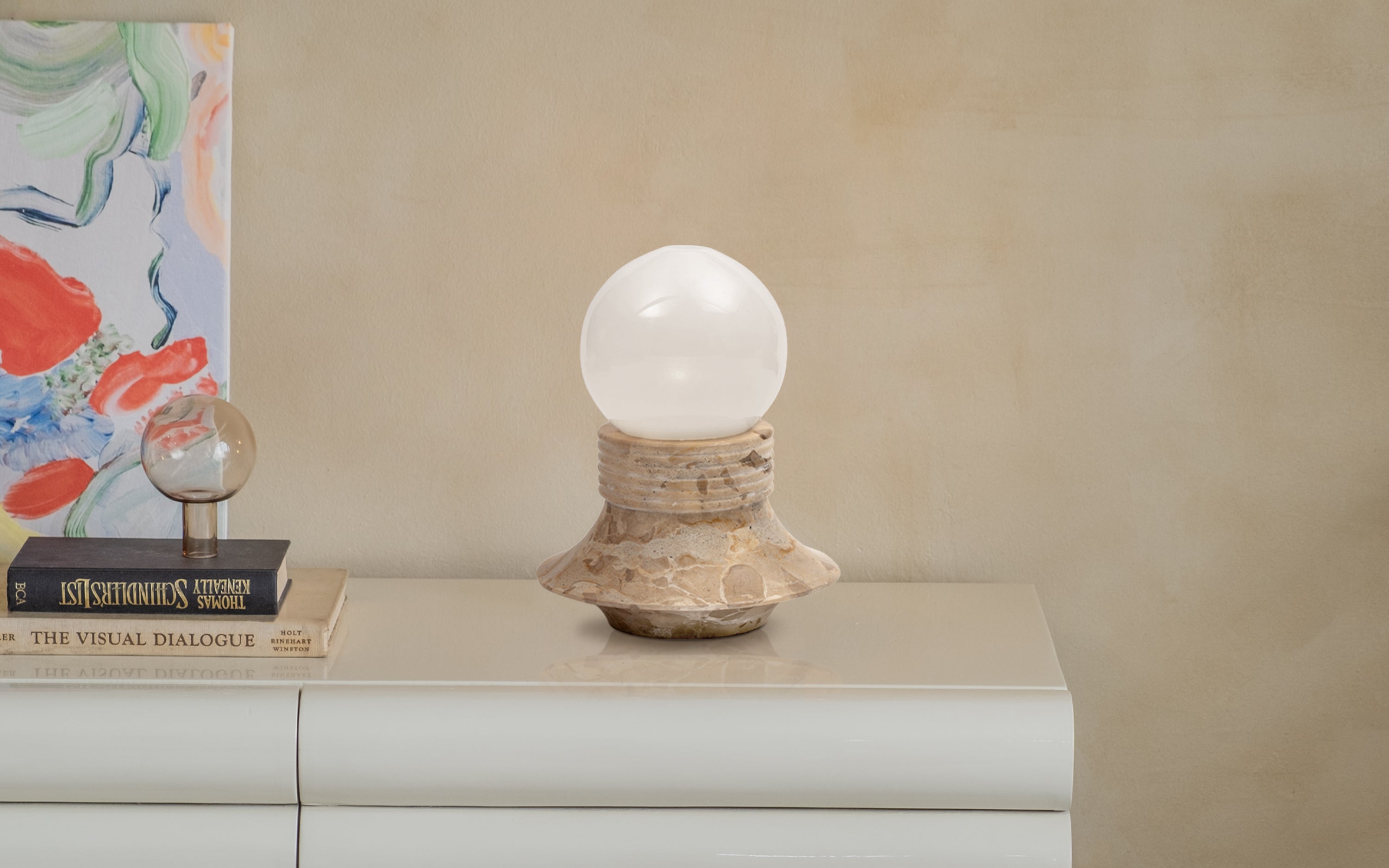 Halo Marble Table Lamp | Panther Marble & Opal Glass Globe - Orange Tree