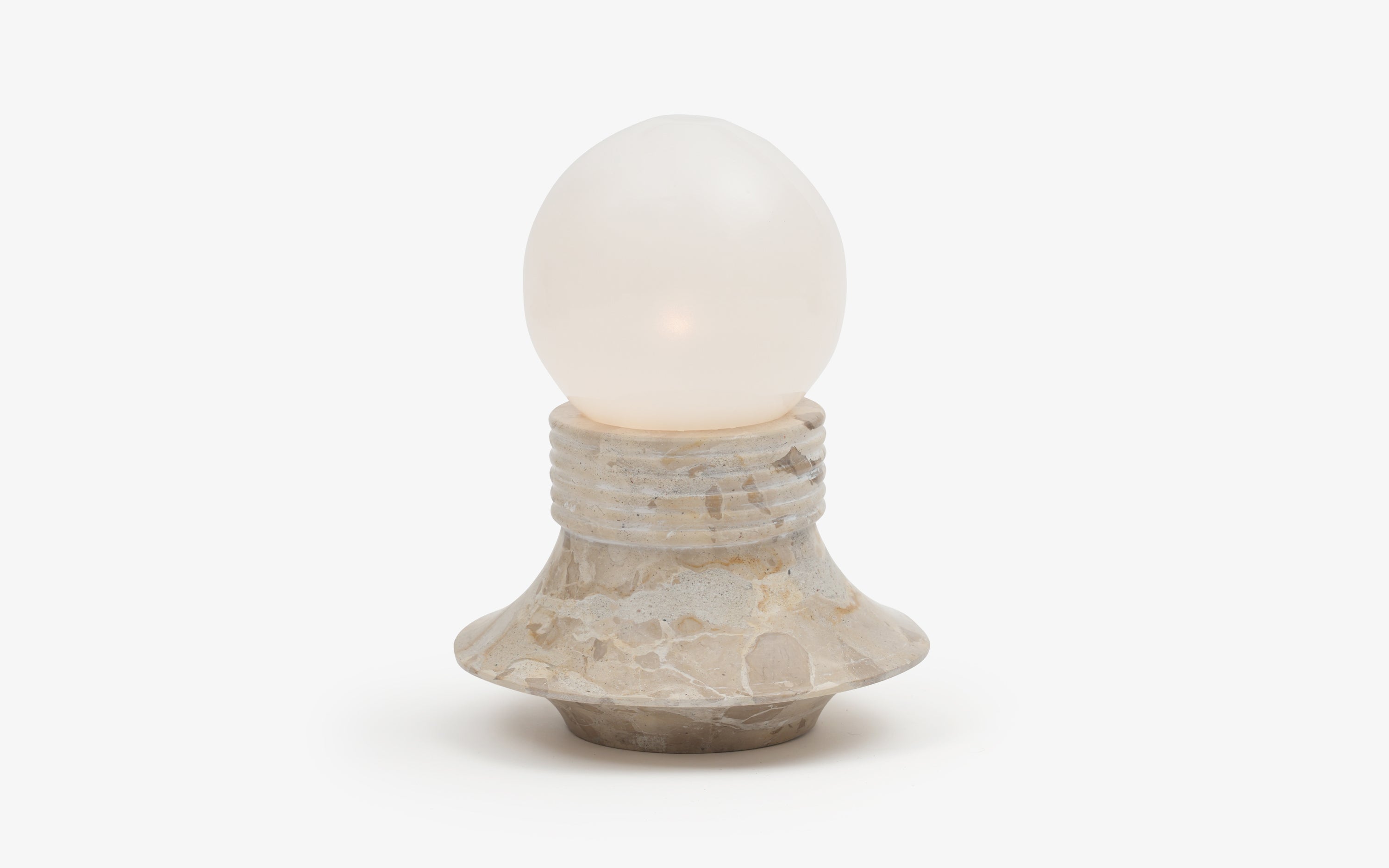 Halo Marble Table Lamp | Panther Marble & Opal Glass Globe - Close shot - from upper angle - Orange Tree