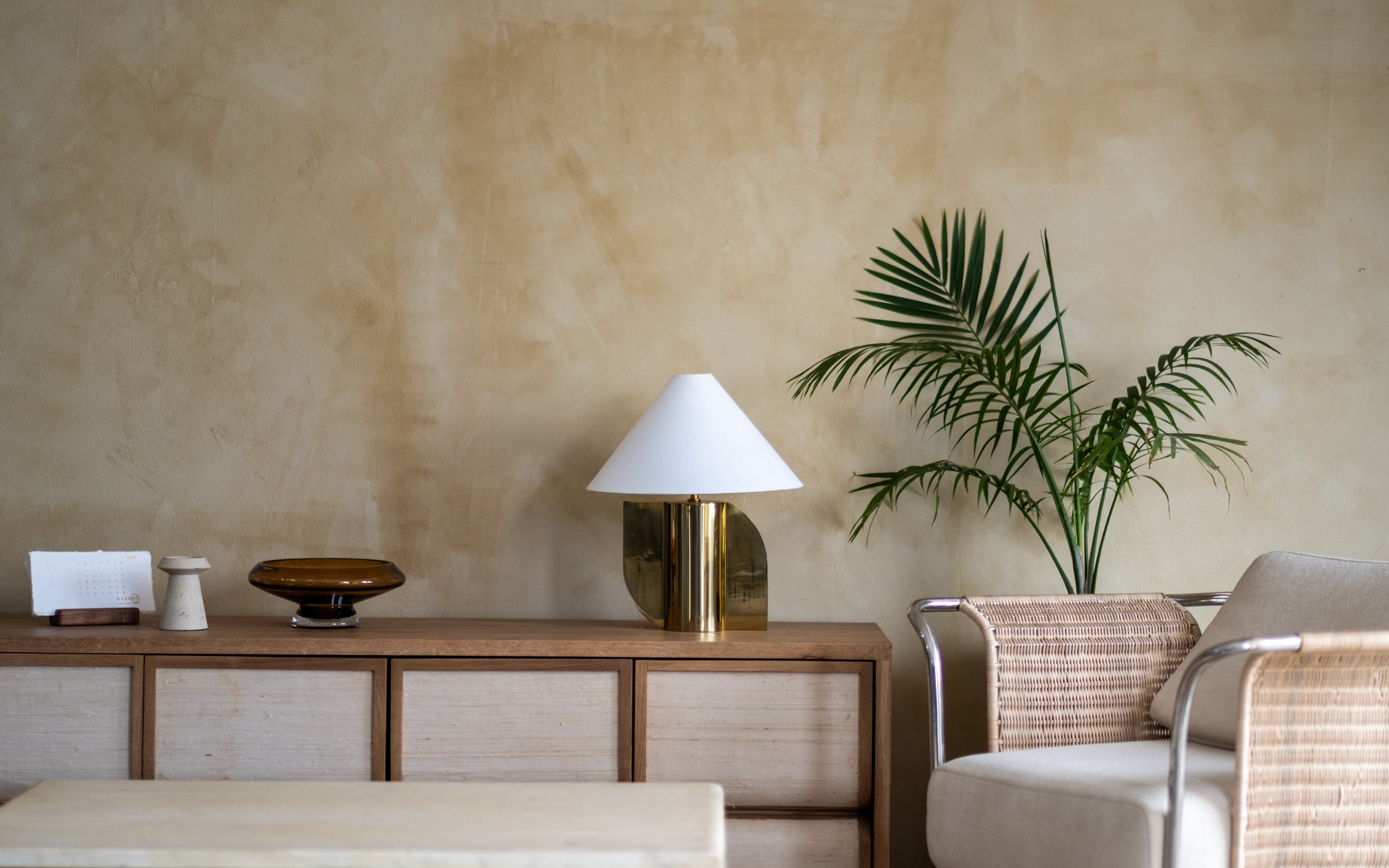 Helia Gold Table Lamp | Metal Base & White Cotton Fabric Shade - Orange Tree