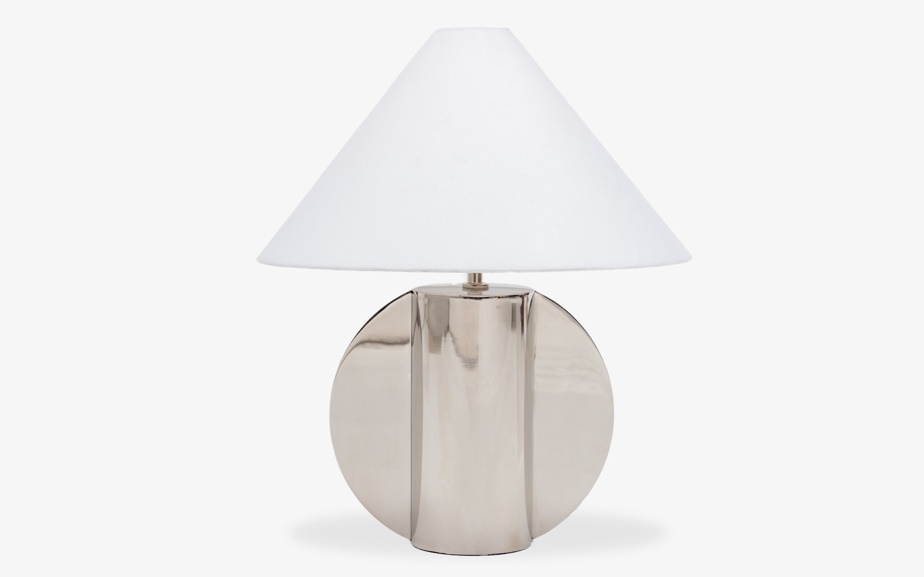 Helia Arc Table Lamp | Metal base with White Cotton Shade - with white background - Orange Tree