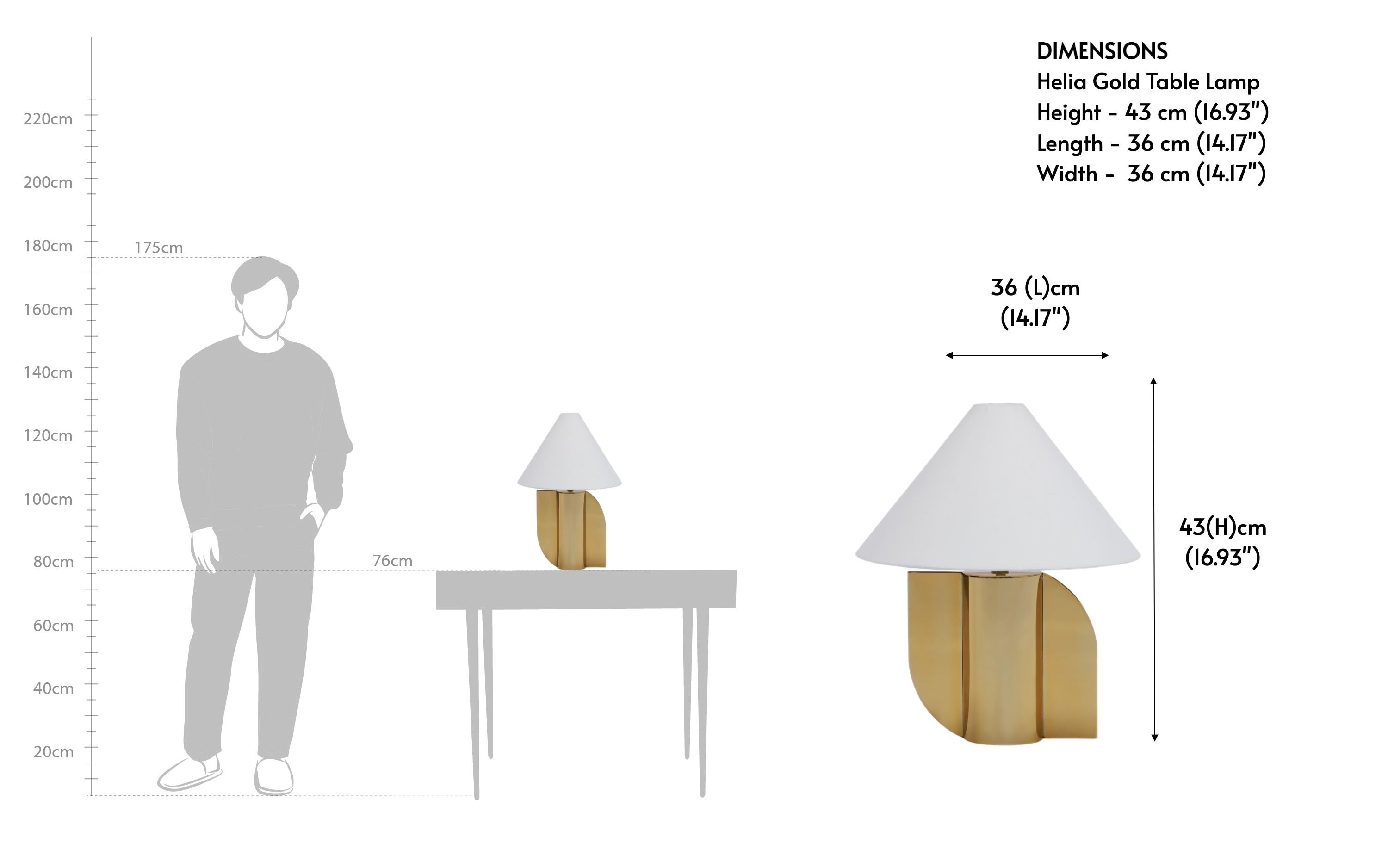 Helia Gold Table Lamp | Metal Base & White Cotton Fabric Shade - Close shot - from right angle - Orange Tree