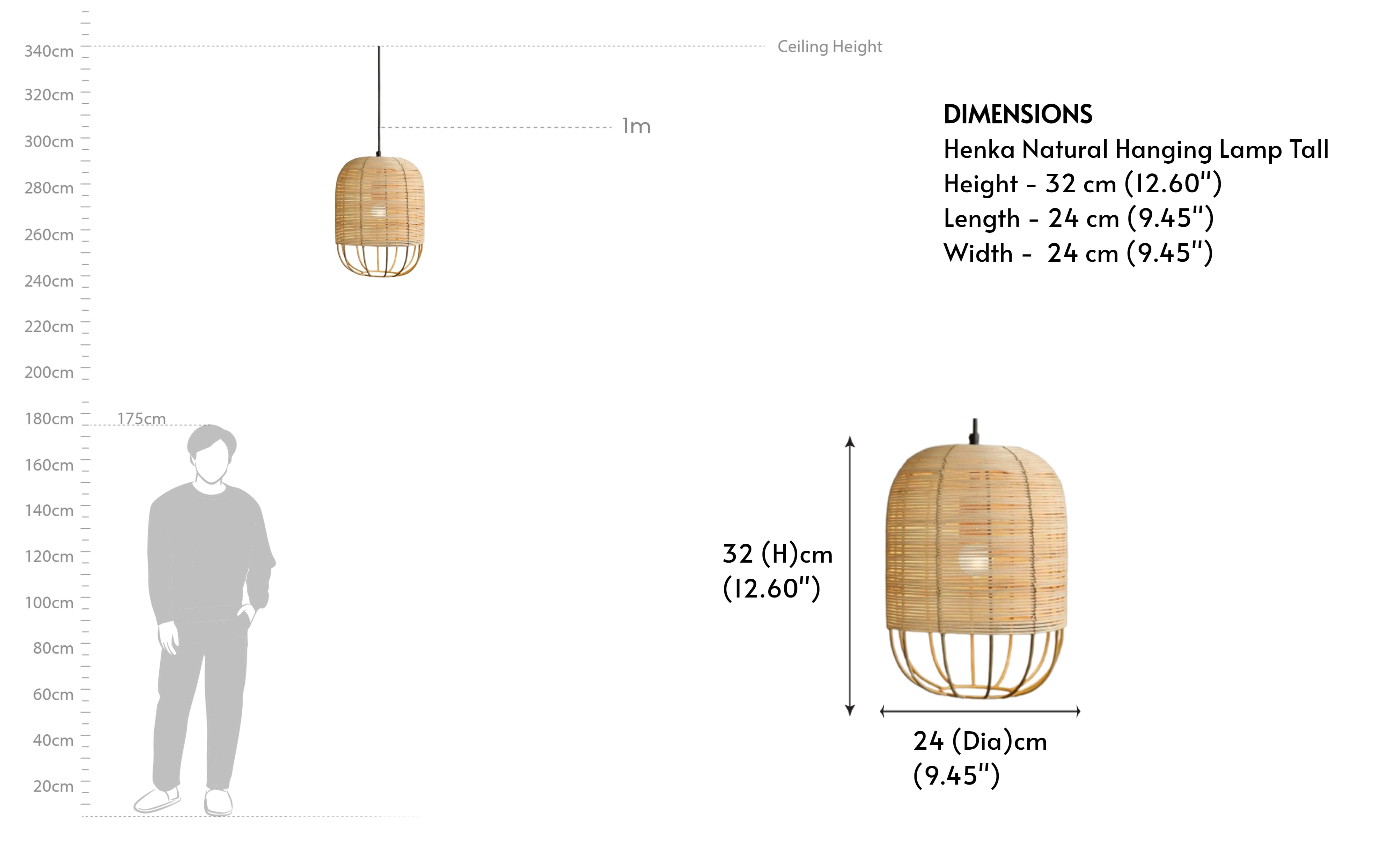 Buy Henka Natural Cane Hanging Light for Home Decor - Close shot - from right angle - Orange Tree
