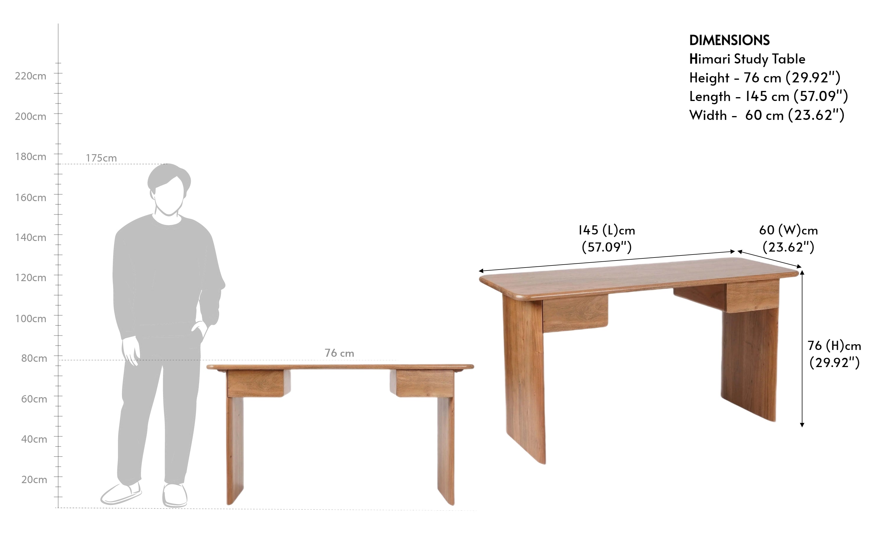 Buy Himari Wooden Study Table | Desk for Home - Close shot - Orange Tree